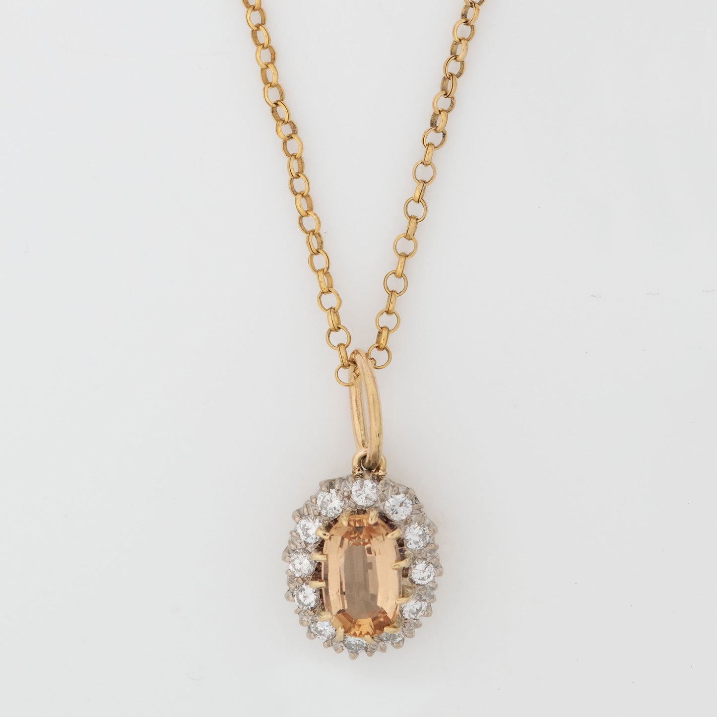 Vintage 18ct Yellow Gold Golden Topaz and Diamond Cluster Pendant - Friar House