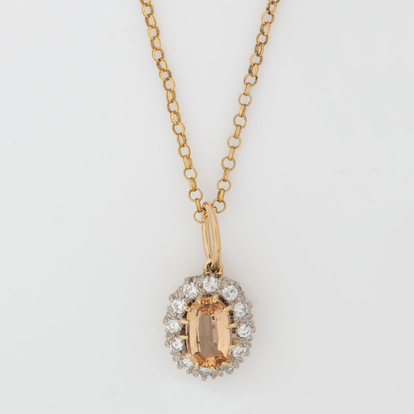 Vintage 18ct Yellow Gold Golden Topaz and Diamond Cluster Pendant - Friar House