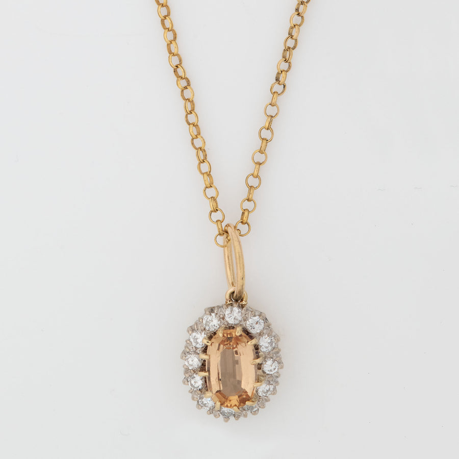 Vintage 18ct Yellow Gold Golden Topaz and Diamond Cluster Pendant - Friar House