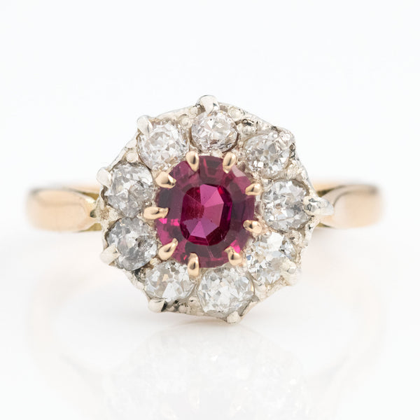 Vintage 18ct Yellow Gold Ruby and Diamond Cluster Ring - Friar House