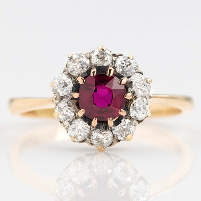 Vintage 18ct Yellow Gold Ruby and Diamond Cluster Ring - Friar House