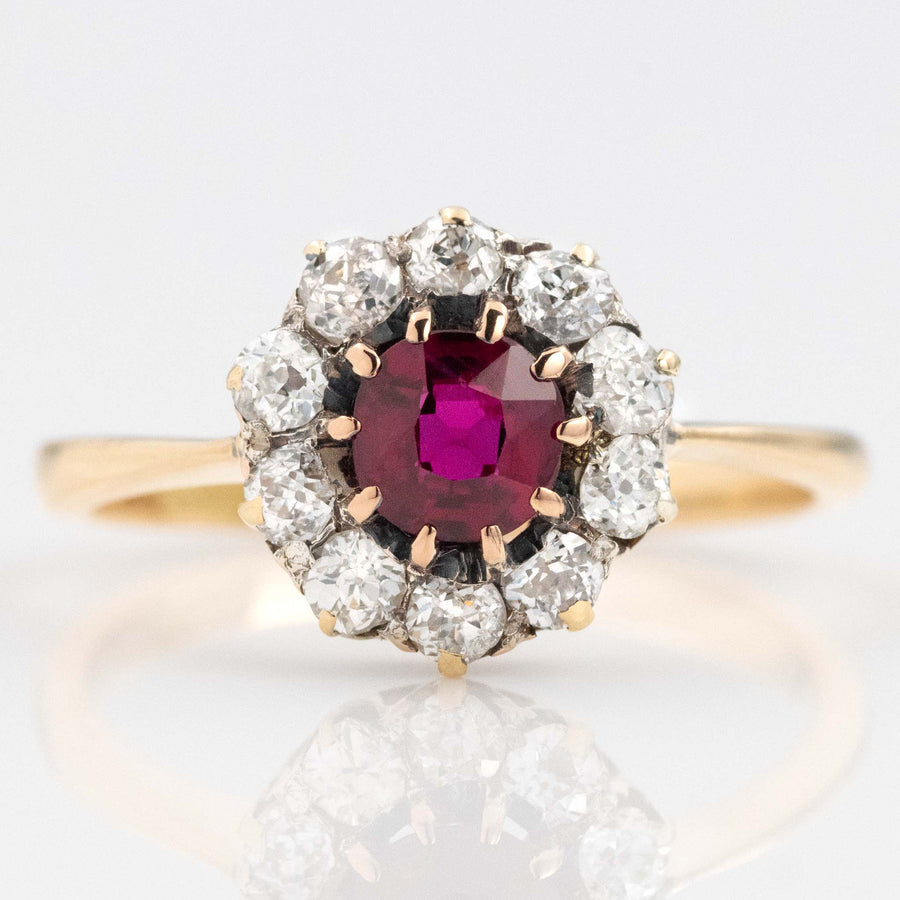 Vintage 18ct Yellow Gold Ruby and Diamond Cluster Ring - Friar House