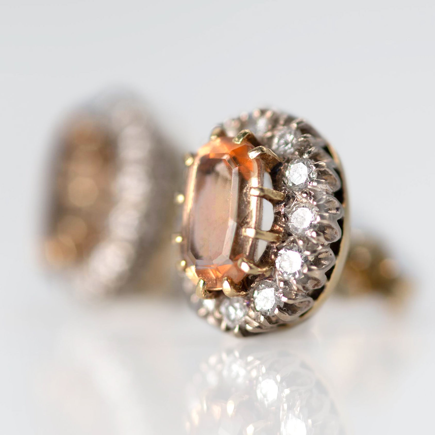 Vintage 18ct Yellow Gold Topaz and Diamond Cluster Earrings - Friar House