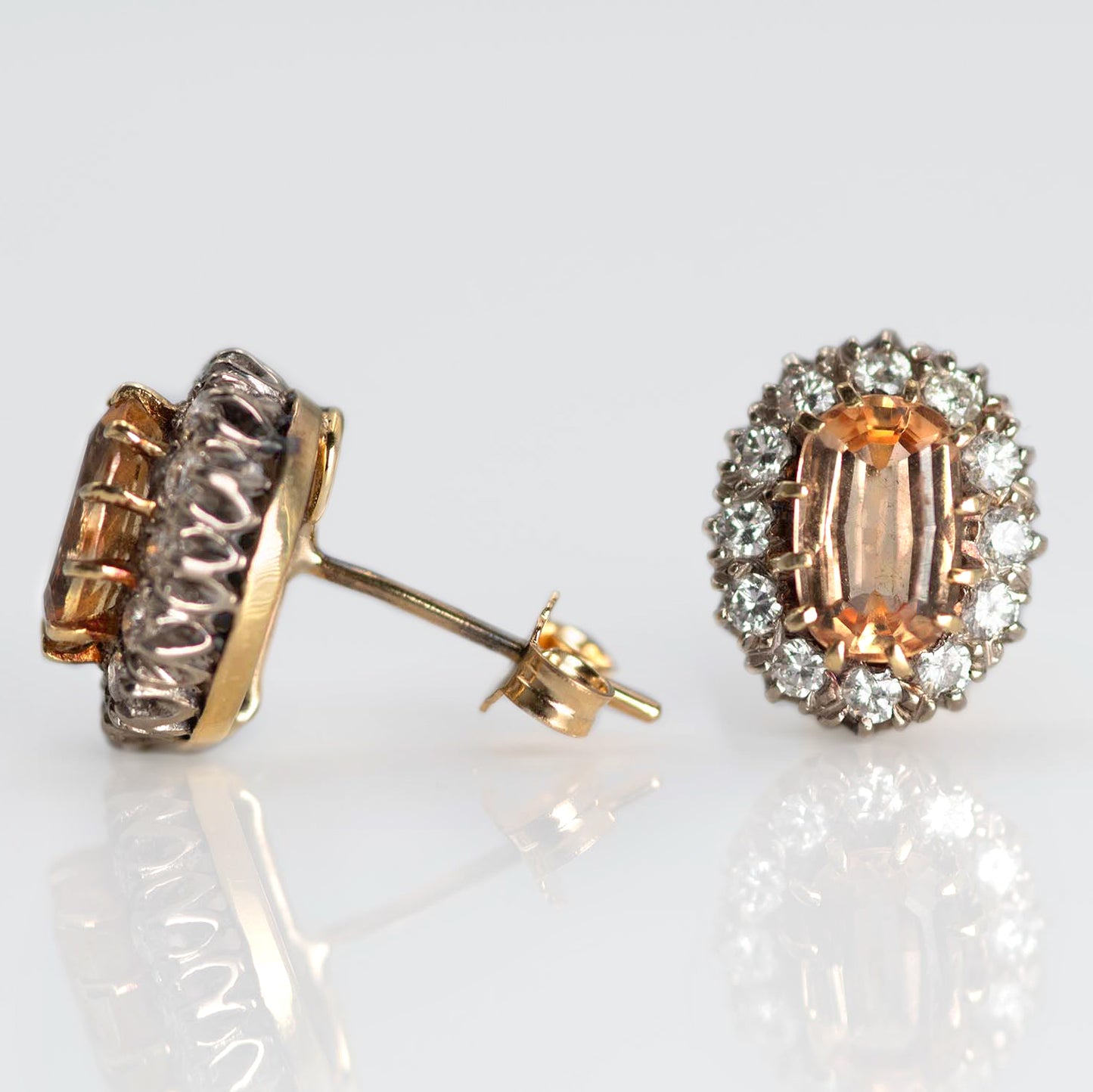 Vintage 18ct Yellow Gold Topaz and Diamond Cluster Earrings - Friar House