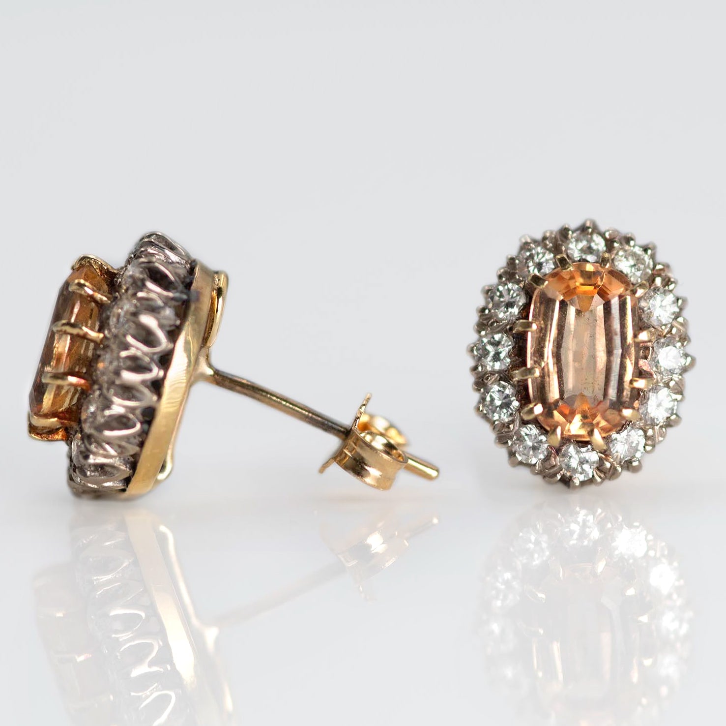 Vintage 18ct Yellow Gold Topaz and Diamond Cluster Earrings - Friar House