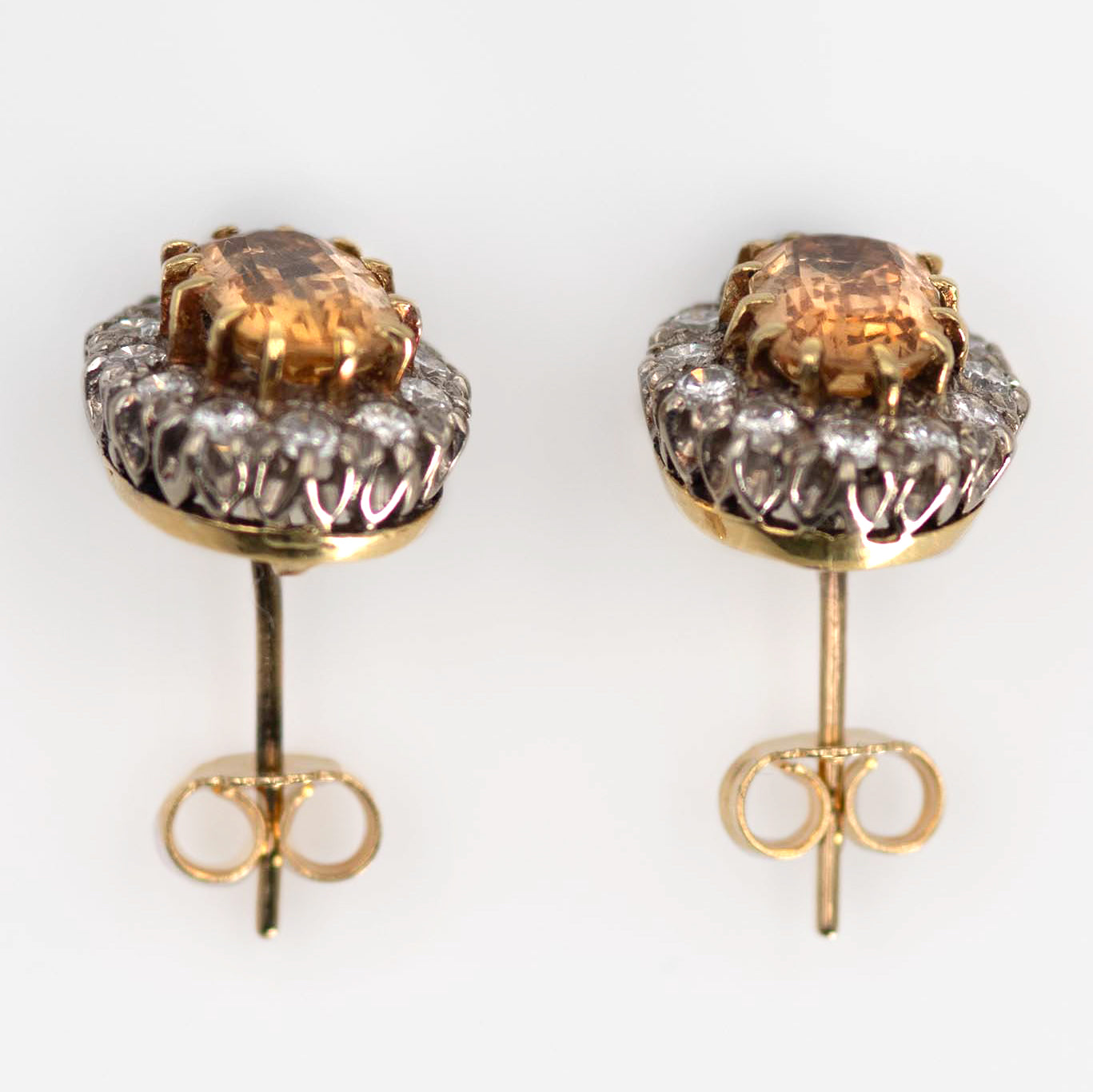 Vintage 18ct Yellow Gold Topaz and Diamond Cluster Earrings - Friar House