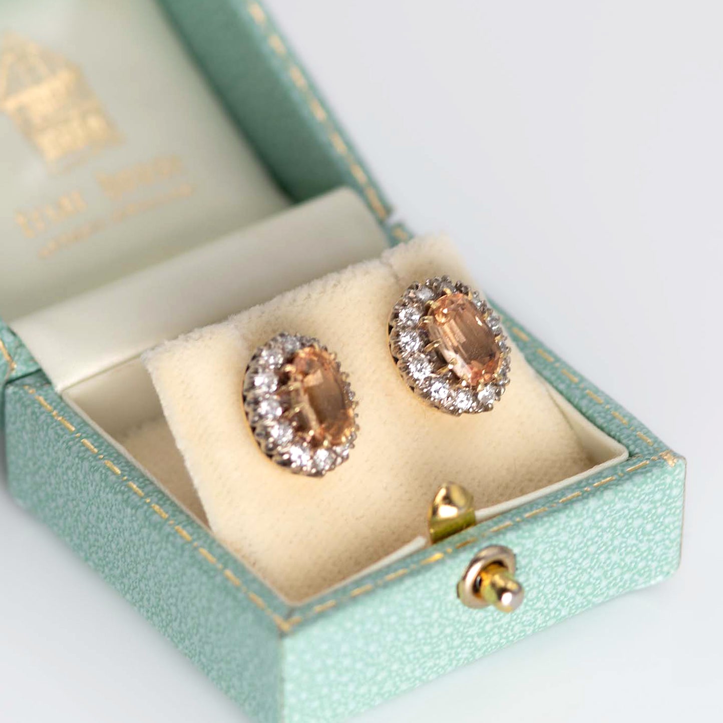 Vintage 18ct Yellow Gold Topaz and Diamond Cluster Earrings - Friar House
