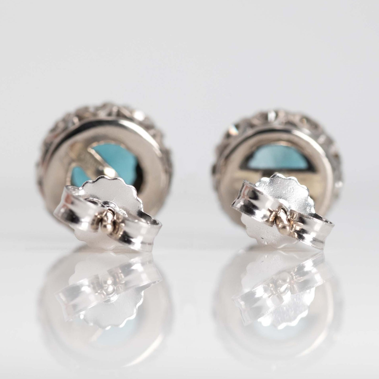 Vintage 1940's Platinum Blue Zircon and Diamond Cluster Earrings - Friar House