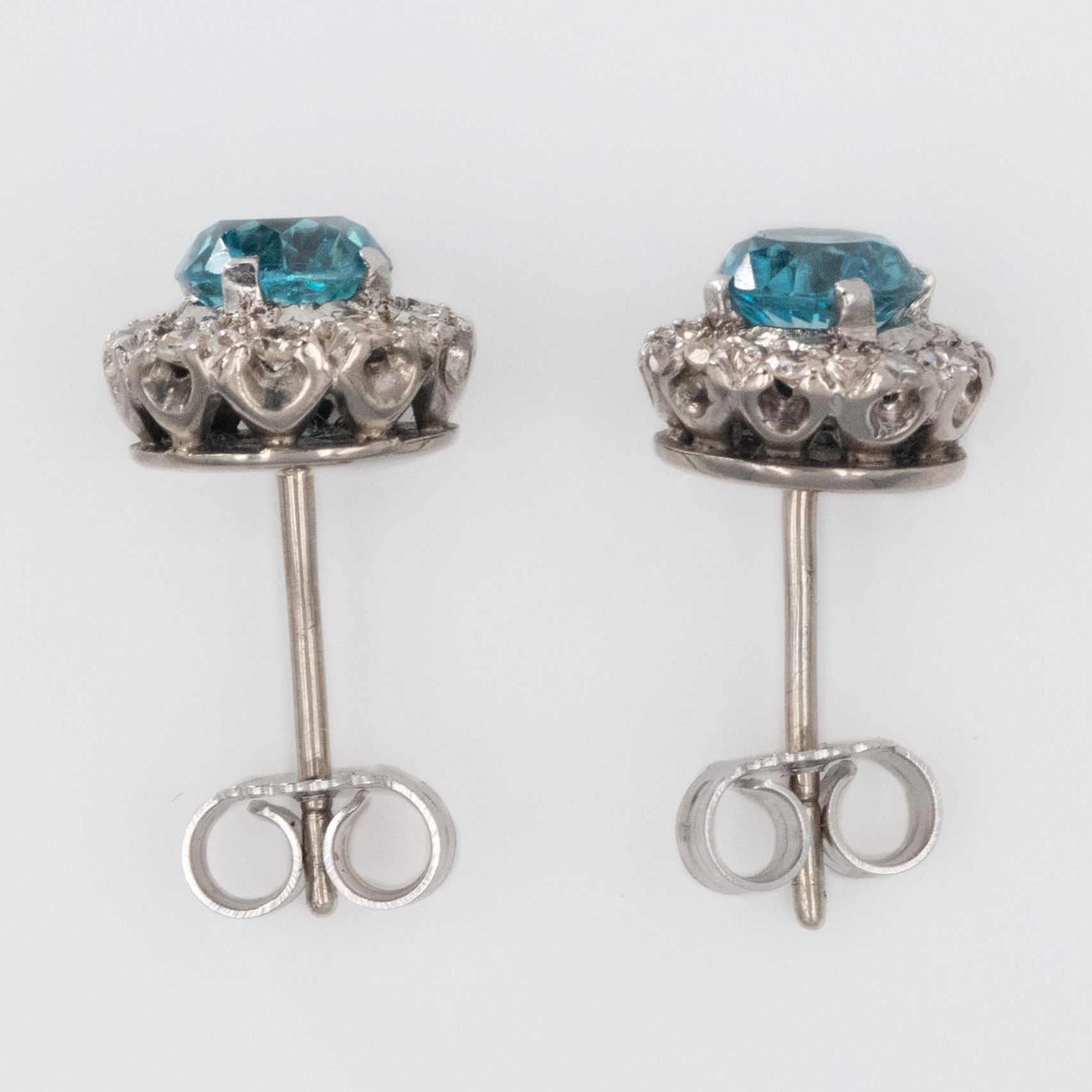Vintage 1940's Platinum Blue Zircon and Diamond Cluster Earrings - Friar House