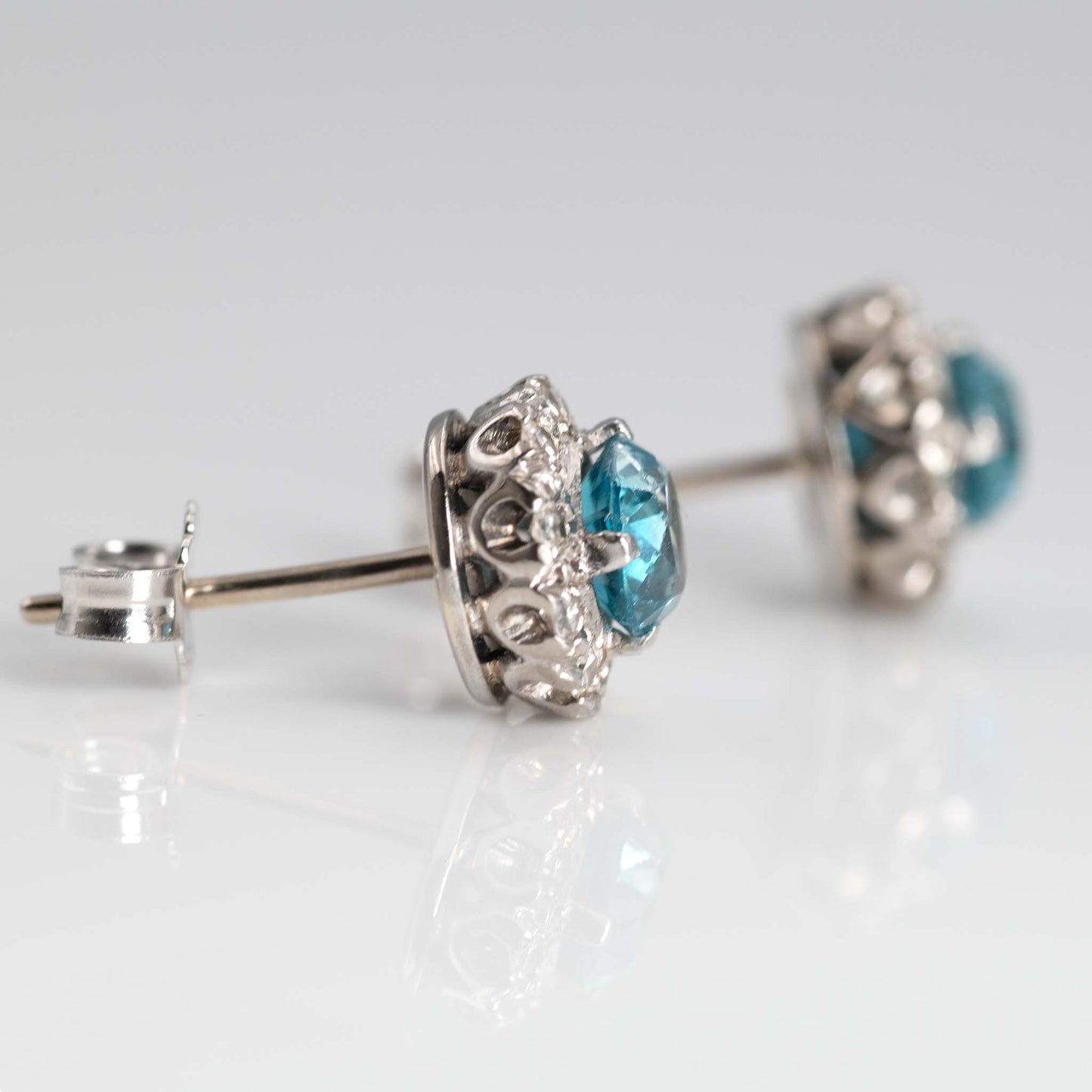 Vintage 1940's Platinum Blue Zircon Diamond Cluster Earrings - Friar House
