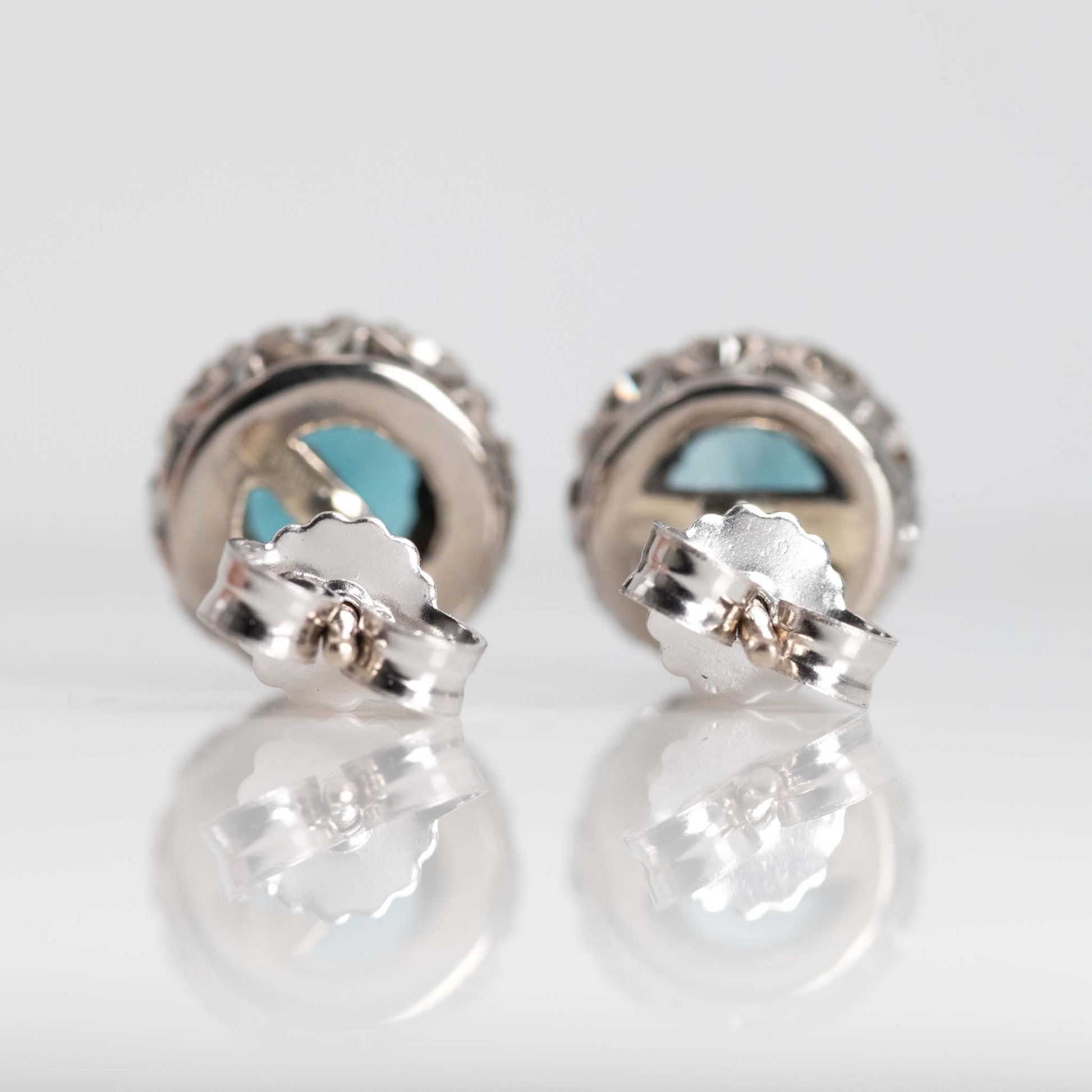 Vintage 1940's Platinum Blue Zircon Diamond Cluster Earrings - Friar House
