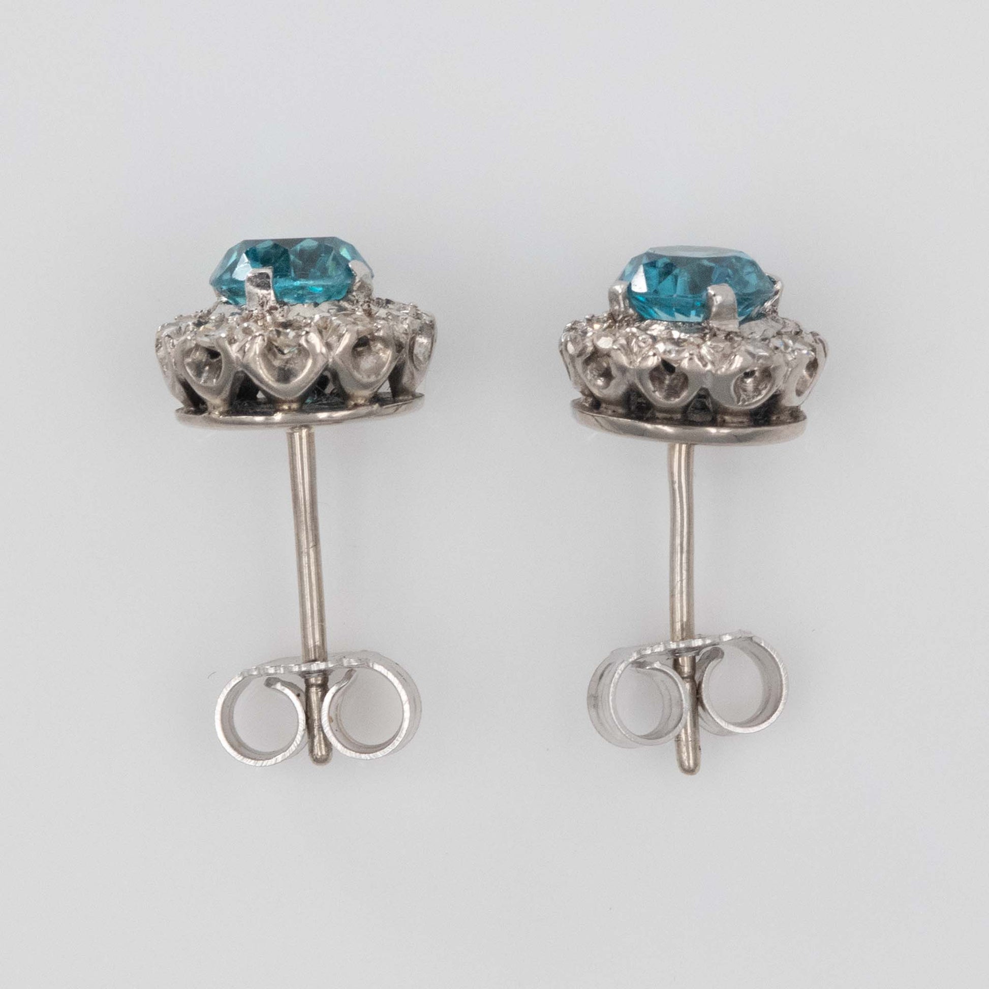 Vintage 1940's Platinum Blue Zircon Diamond Cluster Earrings - Friar House