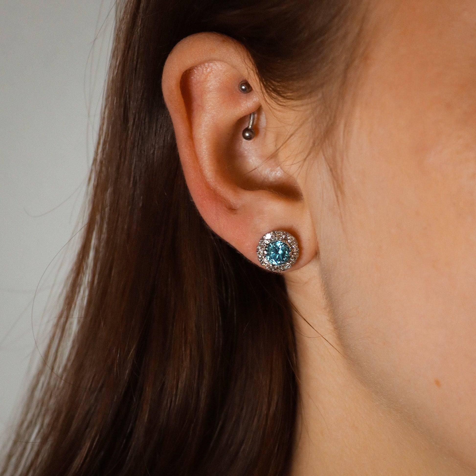 Vintage 1940's Platinum Blue Zircon Diamond Cluster Earrings - Friar House