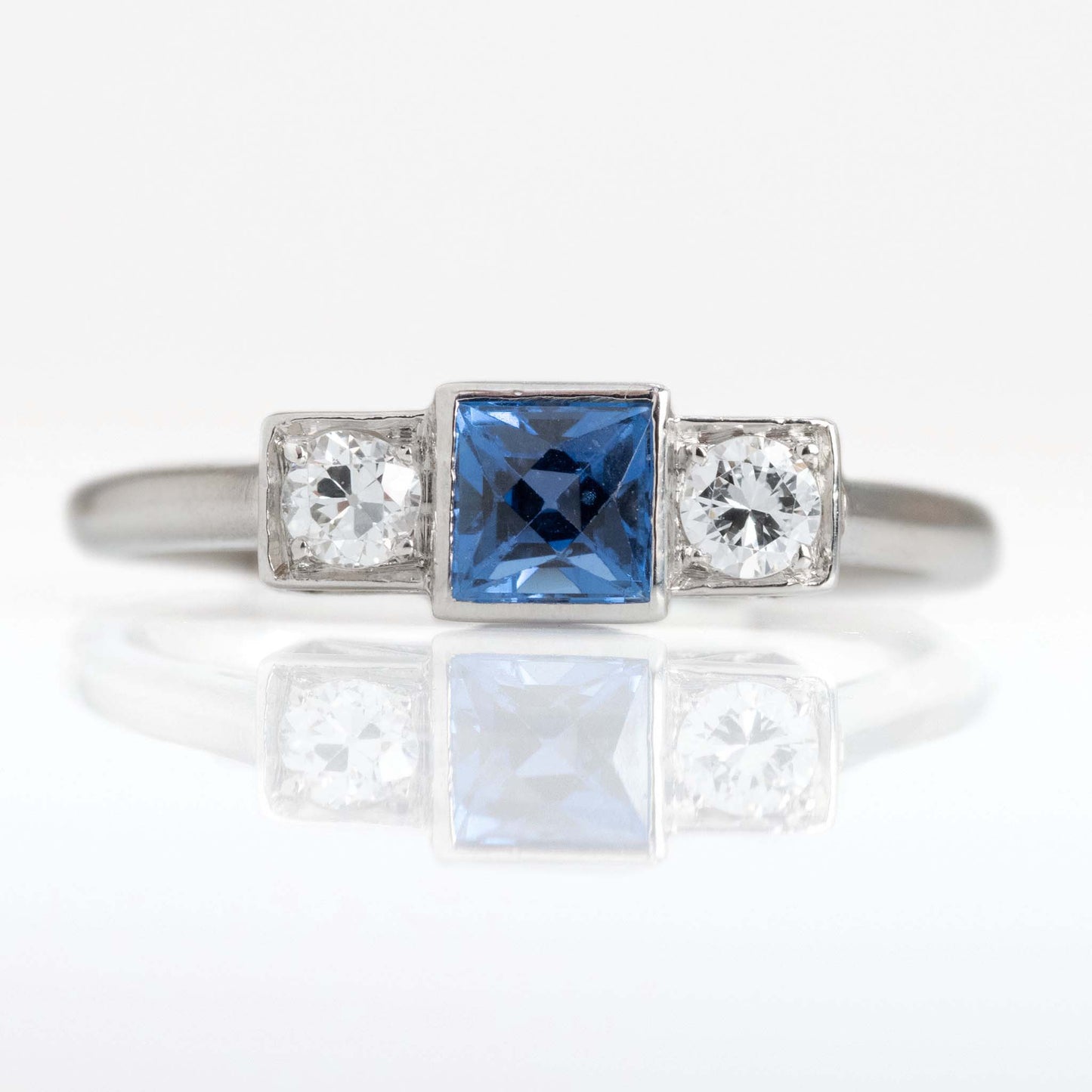Vintage Platinum Sapphire And Diamond Three Stone Ring - Friar House