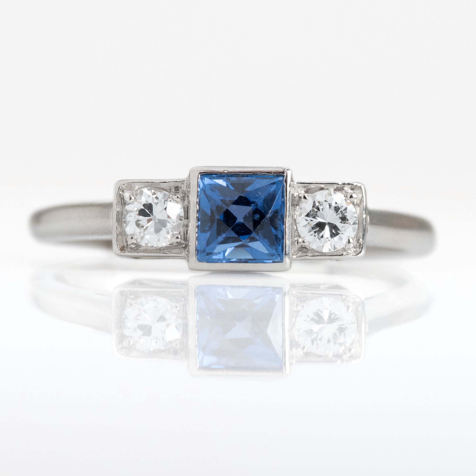Vintage Platinum Sapphire And Diamond Three Stone Ring - Friar House