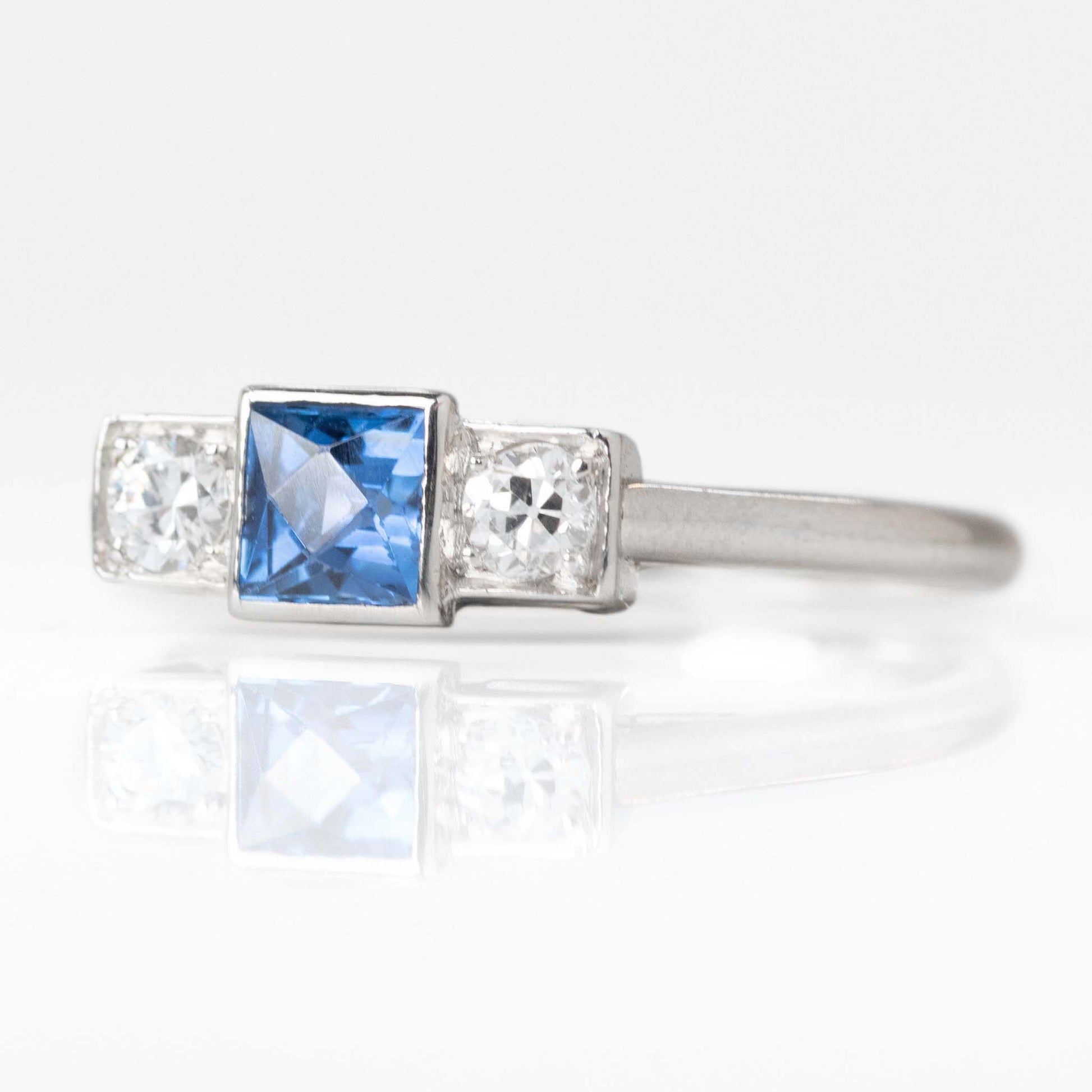 Vintage Platinum Sapphire And Diamond Three Stone Ring - Friar House
