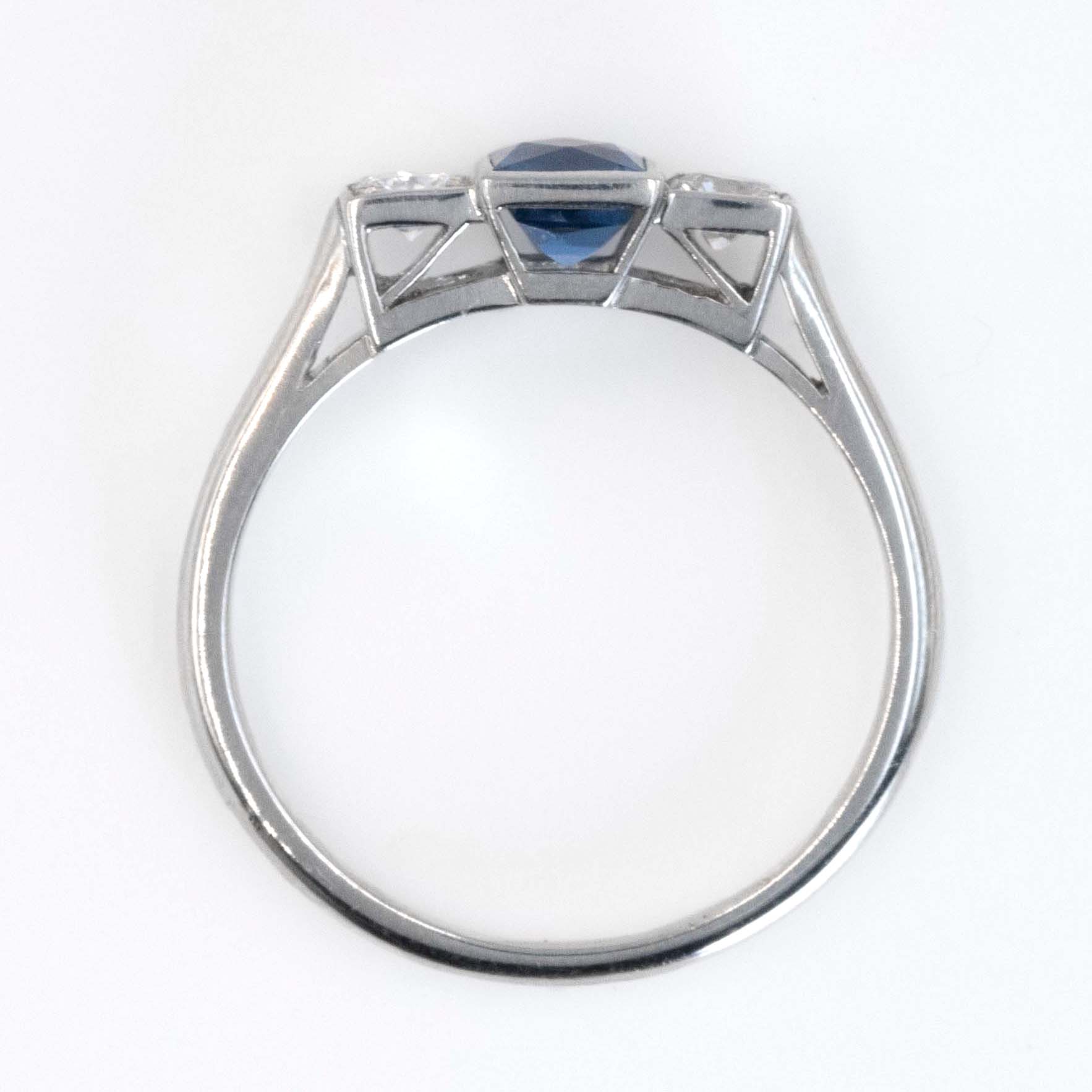Vintage Platinum Sapphire And Diamond Three Stone Ring - Friar House