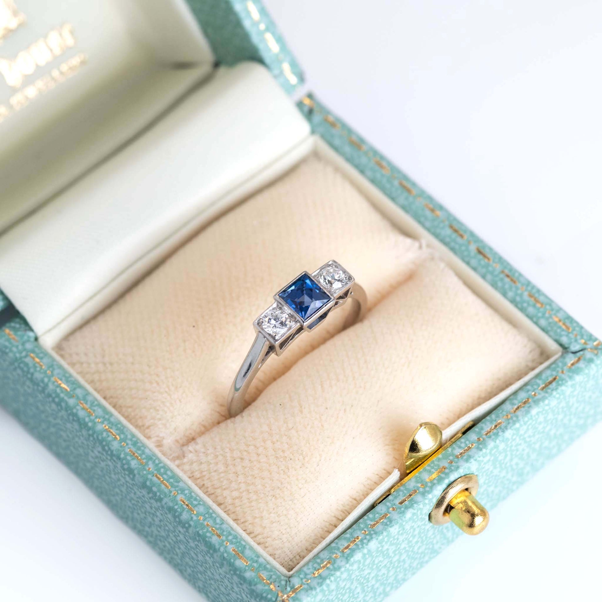 Vintage Platinum Sapphire And Diamond Three Stone Ring - Friar House