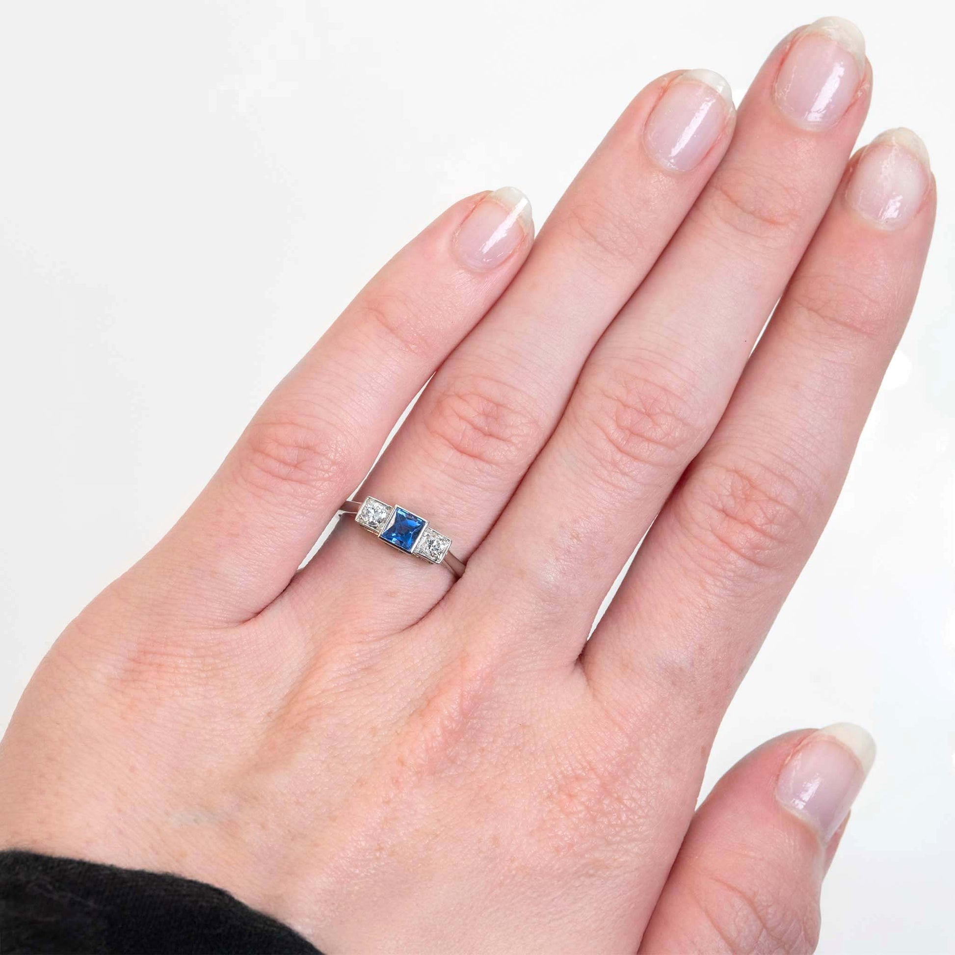 Vintage Platinum Sapphire And Diamond Three Stone Ring - FRiar House