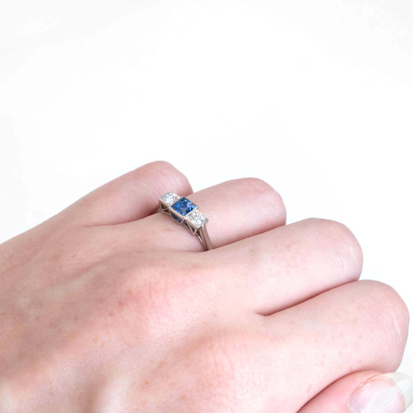 Vintage Platinum Sapphire And Diamond Three Stone Ring - Friar House