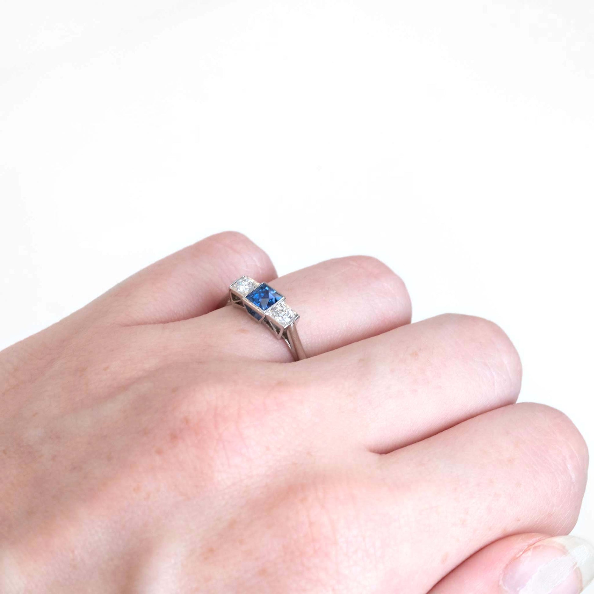 Vintage Platinum Sapphire And Diamond Three Stone Ring - Friar House