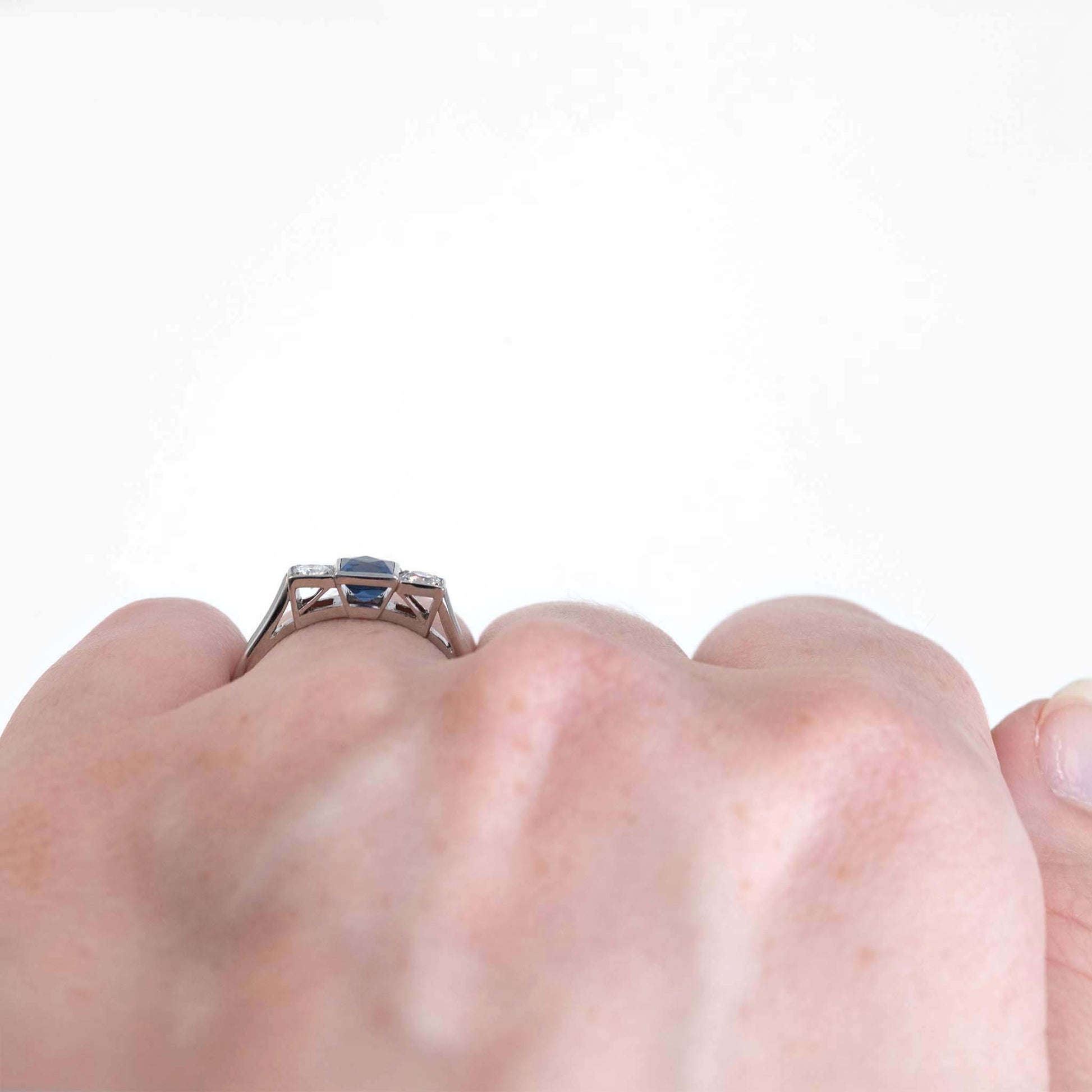 Vintage Platinum Sapphire And Diamond Three Stone Ring - Friar House