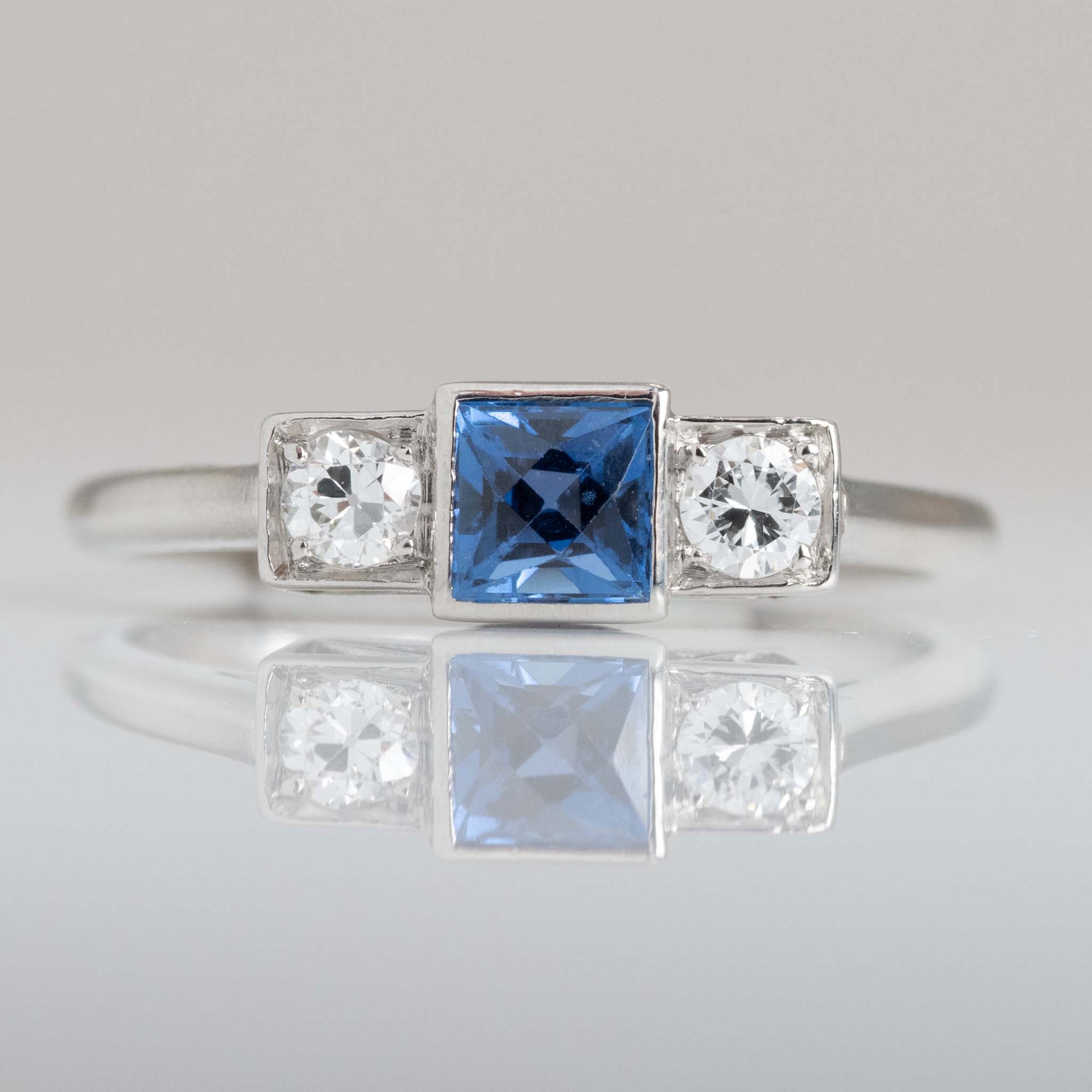 Vintage Platinum Sapphire And Diamond Three Stone Ring - Friar House