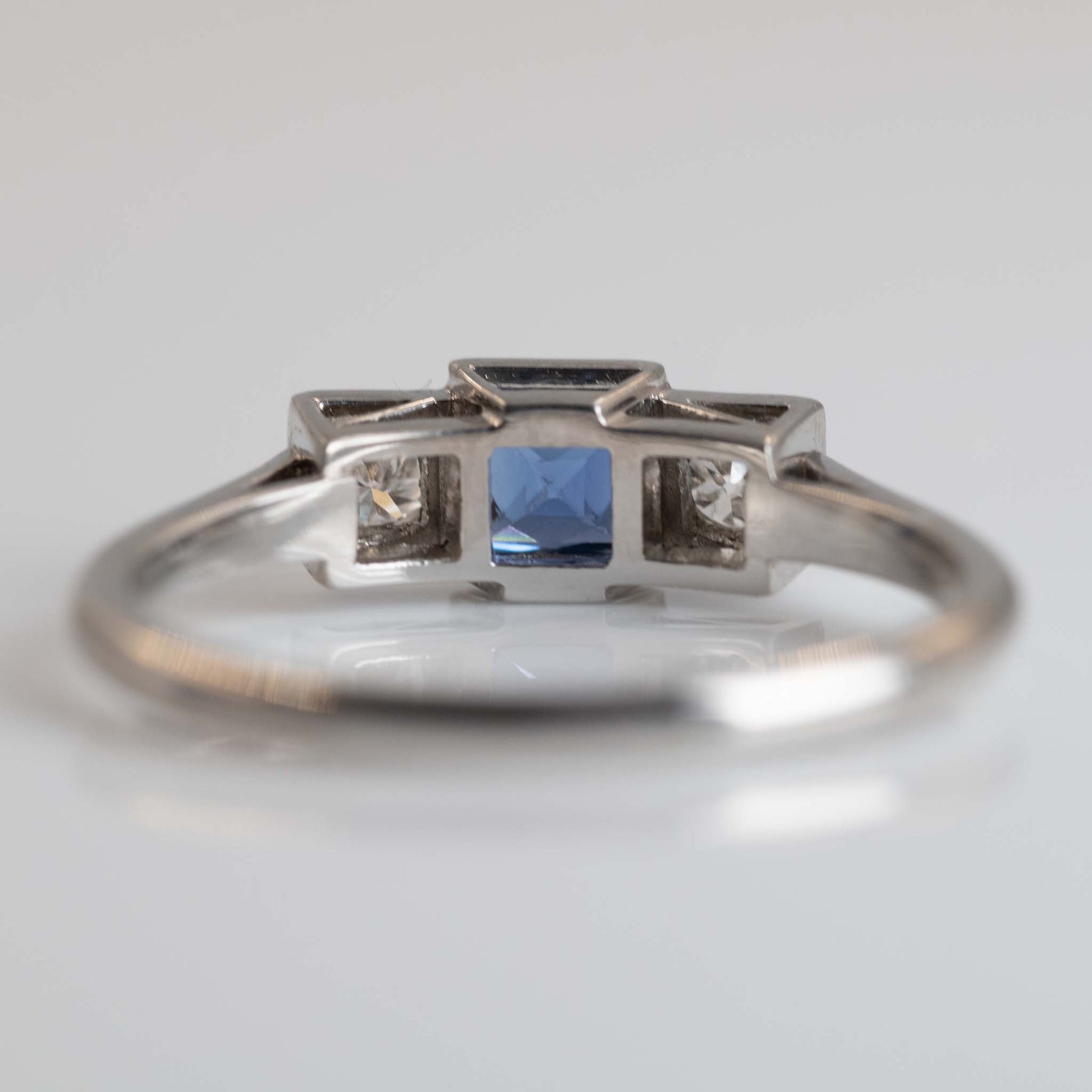 Vintage Platinum Sapphire And Diamond Three Stone Ring - Friar House
