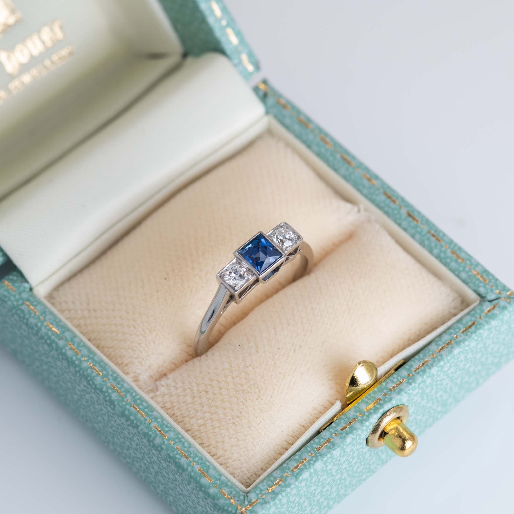 Vintage Platinum Sapphire And Diamond Three Stone Ring - Friar House