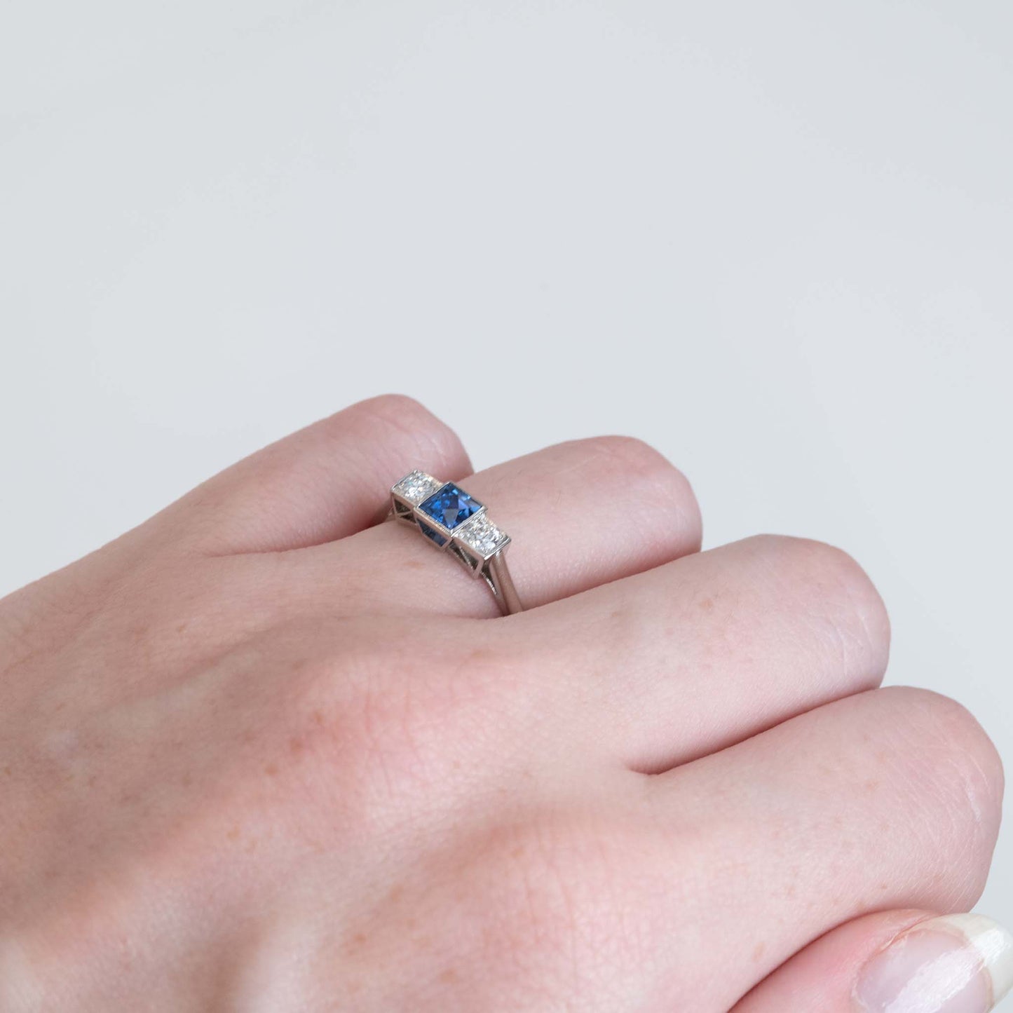 Vintage Platinum Sapphire And Diamond Three Stone Ring - Friar House