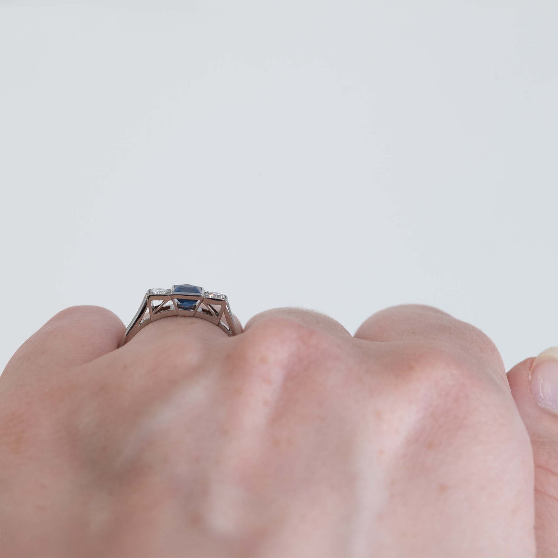 Vintage Platinum Sapphire And Diamond Three Stone Ring - Friar House