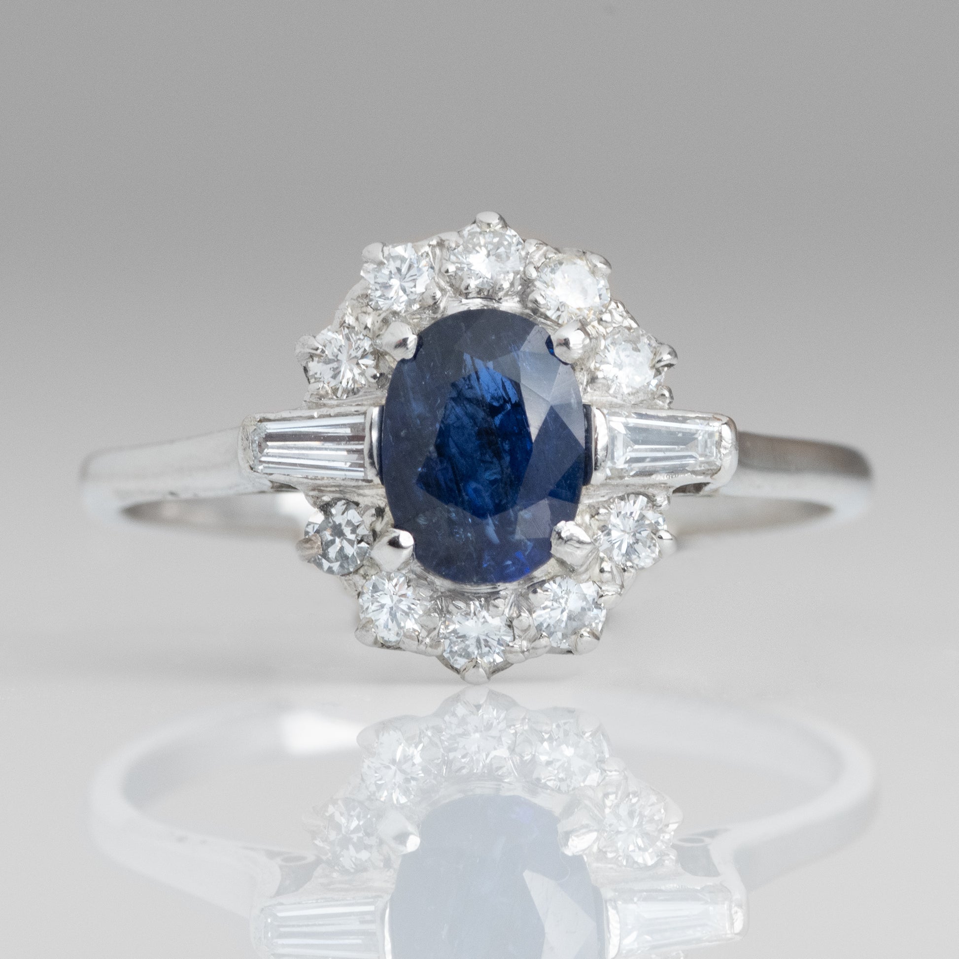 Vintage Platinum Sapphire and Diamond Cluster Ring - Friar House