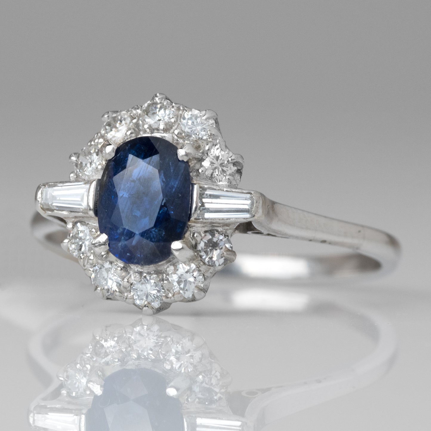 Vintage Platinum Sapphire and Diamond Cluster Ring - Friar House