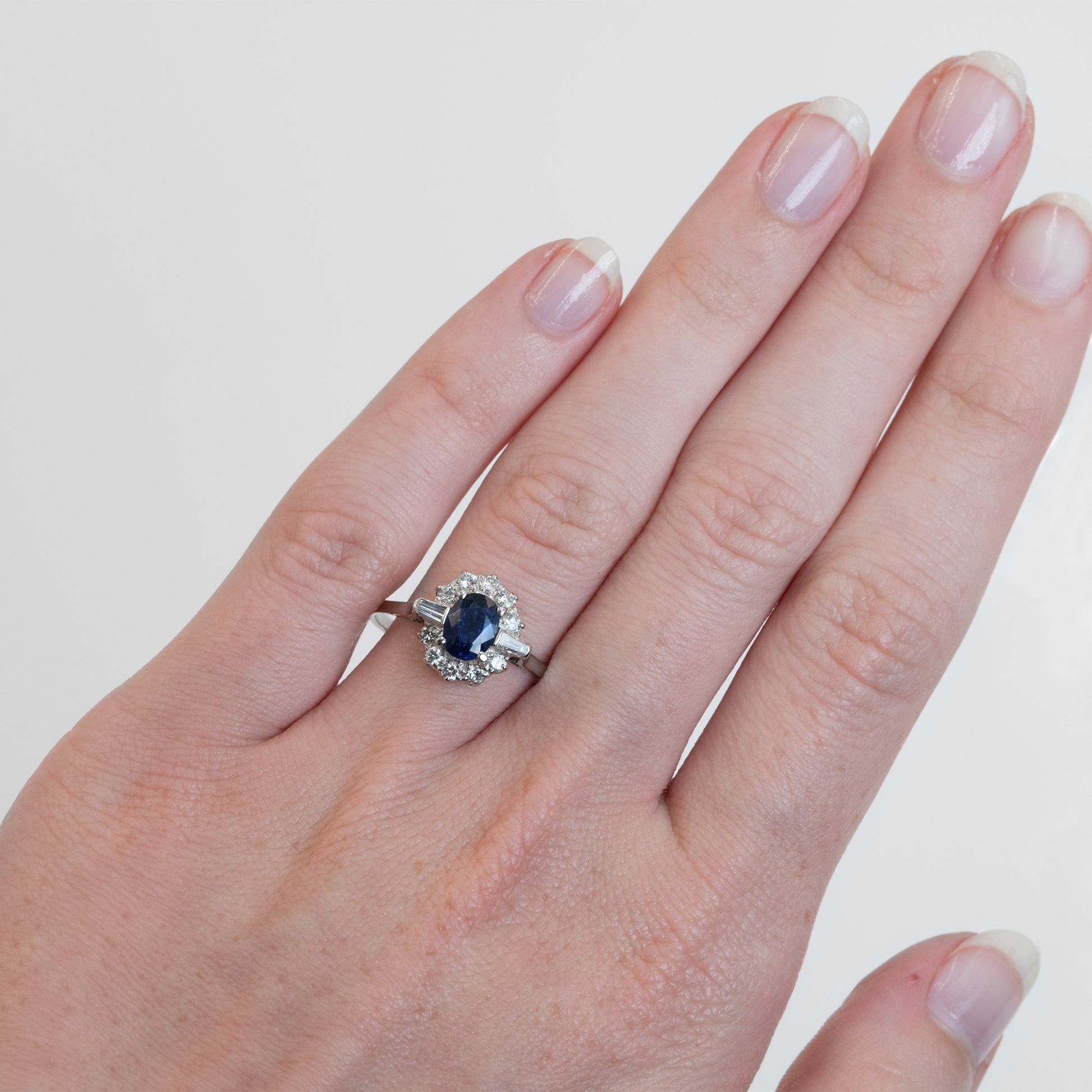 Vintage Platinum Sapphire and Diamond Cluster Ring - Friar House