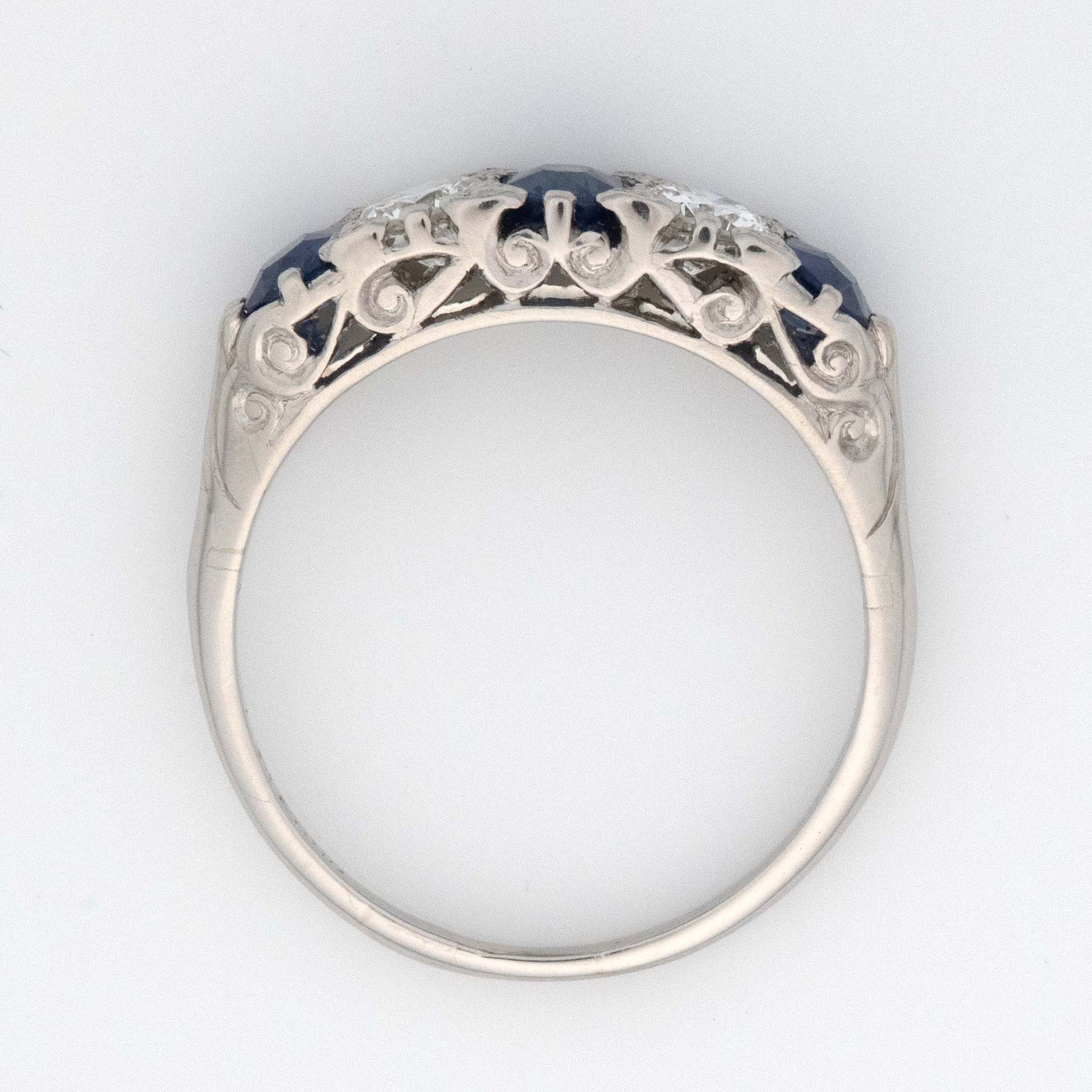 Vintage Platinum Sapphire and Diamond Five Stone Ring-Friar House