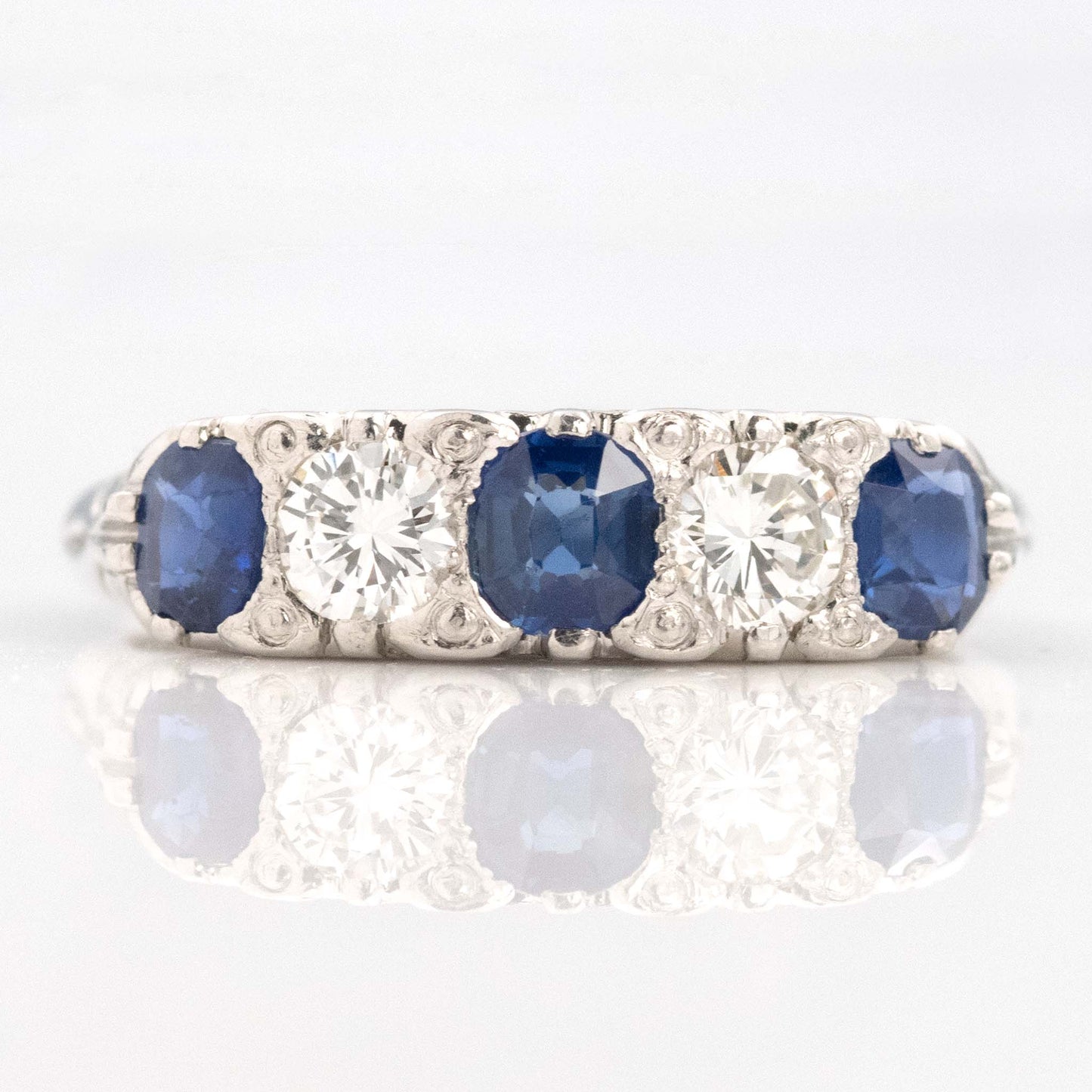 Vintage Platinum Sapphire and Diamond Five Stone Ring-Friar House