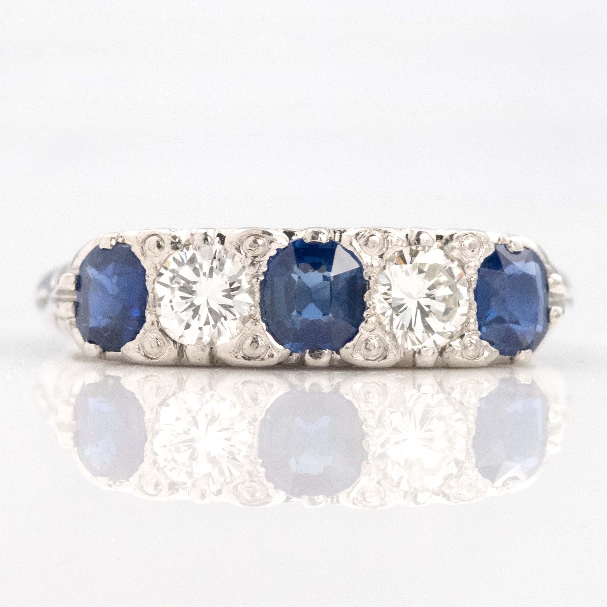 Vintage Platinum Sapphire and Diamond Five Stone Ring-Friar House