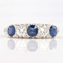 Vintage Platinum Sapphire and Diamond Five Stone Ring - Friar House