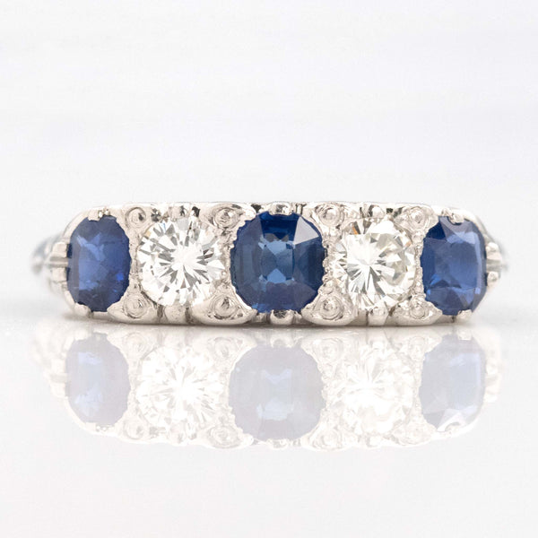Vintage Platinum Sapphire and Diamond Five Stone Ring - Friar House