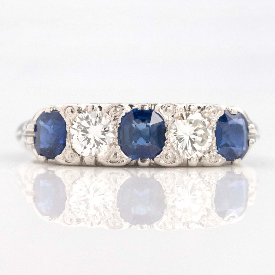 Vintage Platinum Sapphire and Diamond Five Stone Ring - Friar House