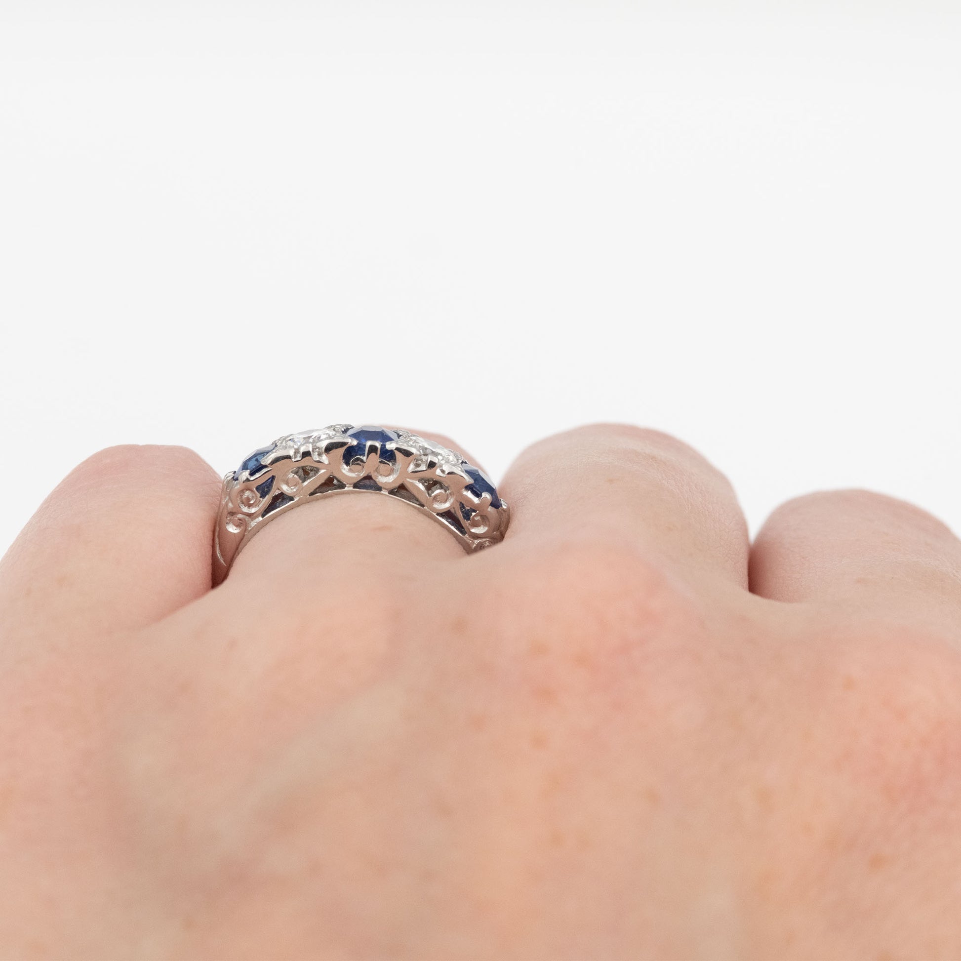 Vintage Platinum Sapphire and Diamond Five Stone Ring-Friar House