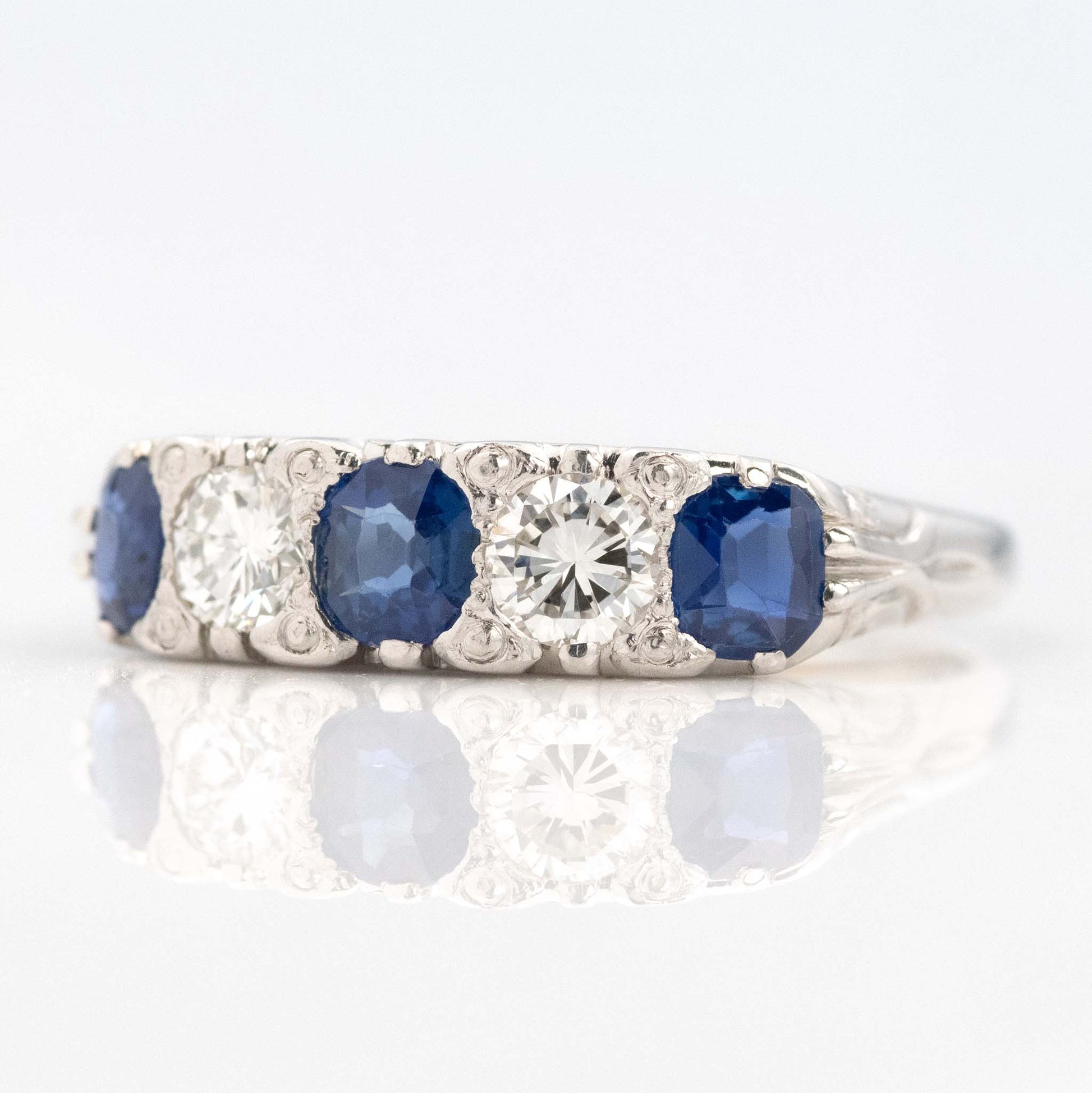 Vintage Platinum Sapphire and Diamond Five Stone Ring-Friar House
