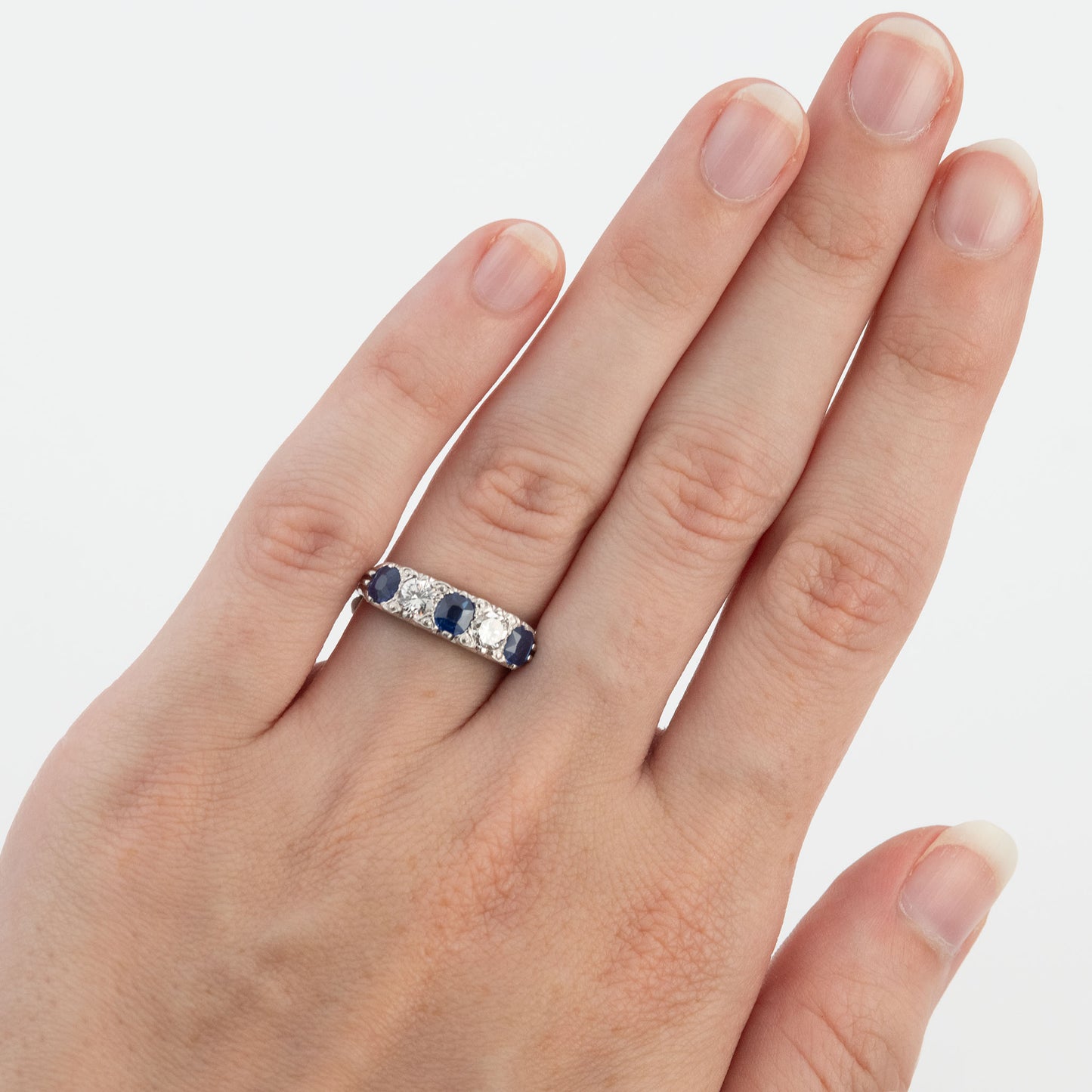 Vintage Platinum Sapphire and Diamond Five Stone Ring-Friar House