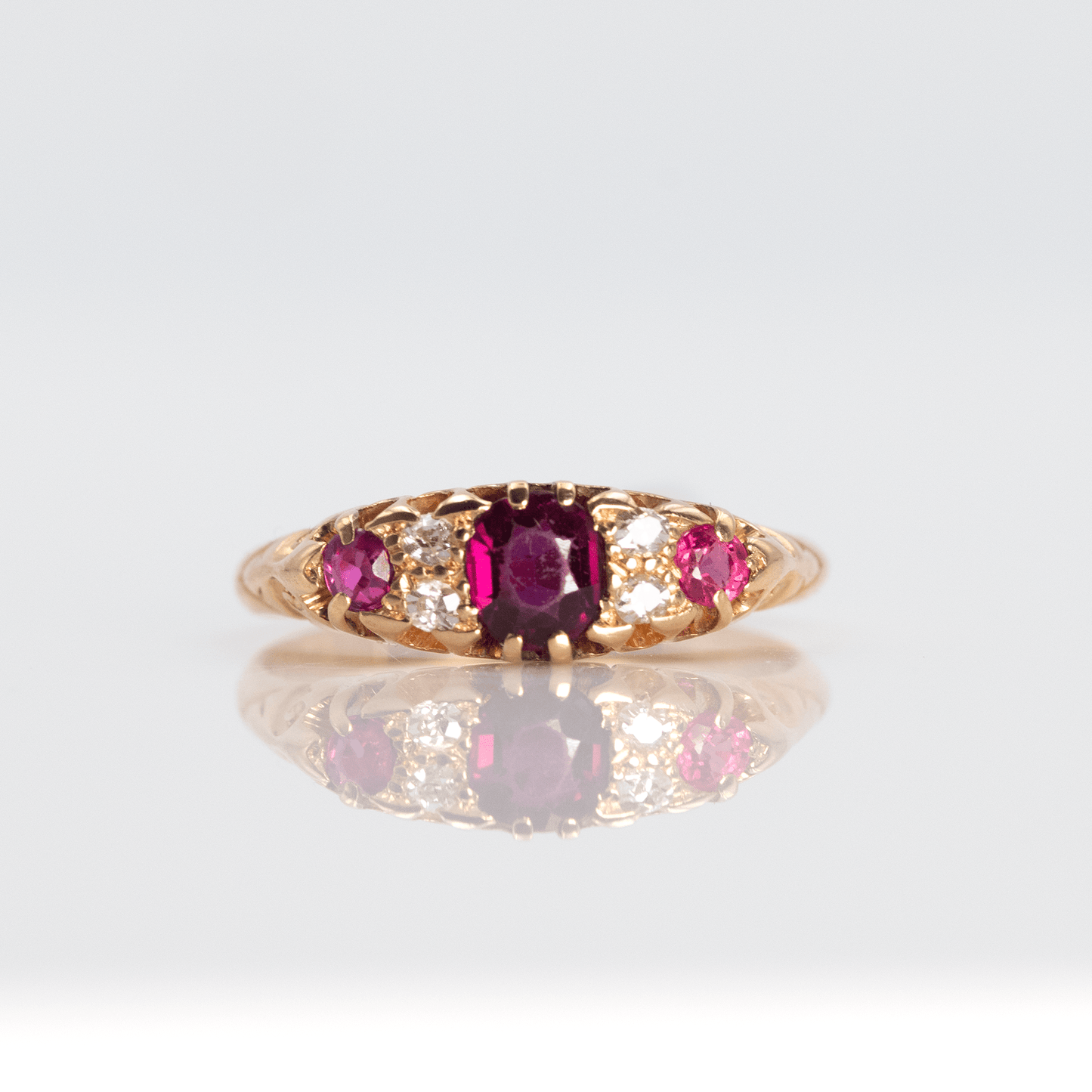 A Lovely Edwardian Ruby and Diamond Seven Stone Ring - Friar House