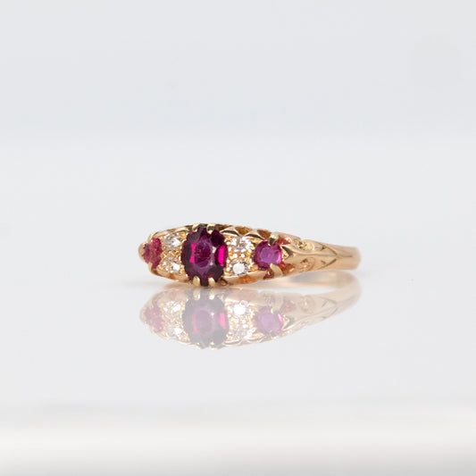A Lovely Edwardian Ruby and Diamond Seven Stone Ring - Friar House