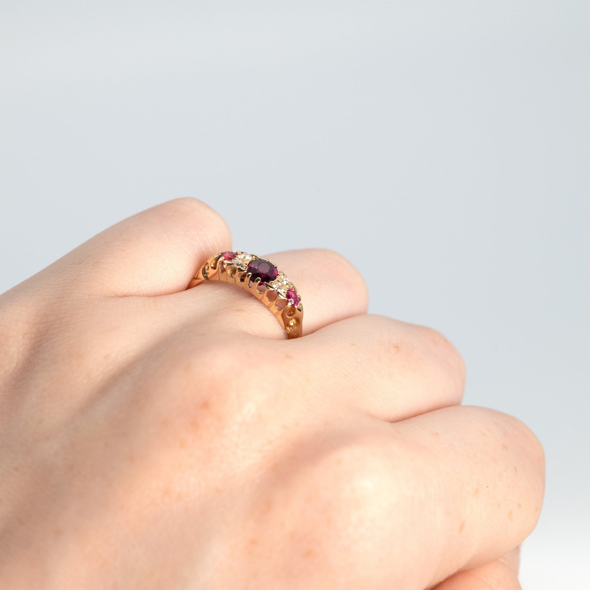 A Lovely Edwardian Ruby and Diamond Seven Stone Ring - Friar House