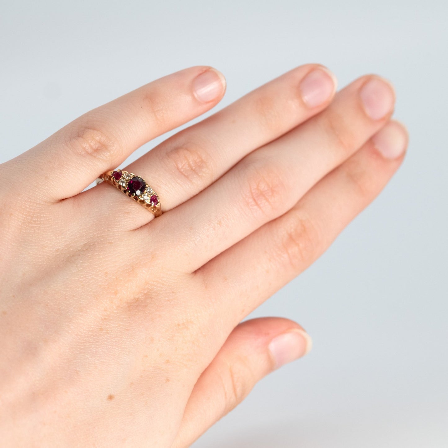 A Lovely Edwardian Ruby and Diamond Seven Stone Ring - Friar House