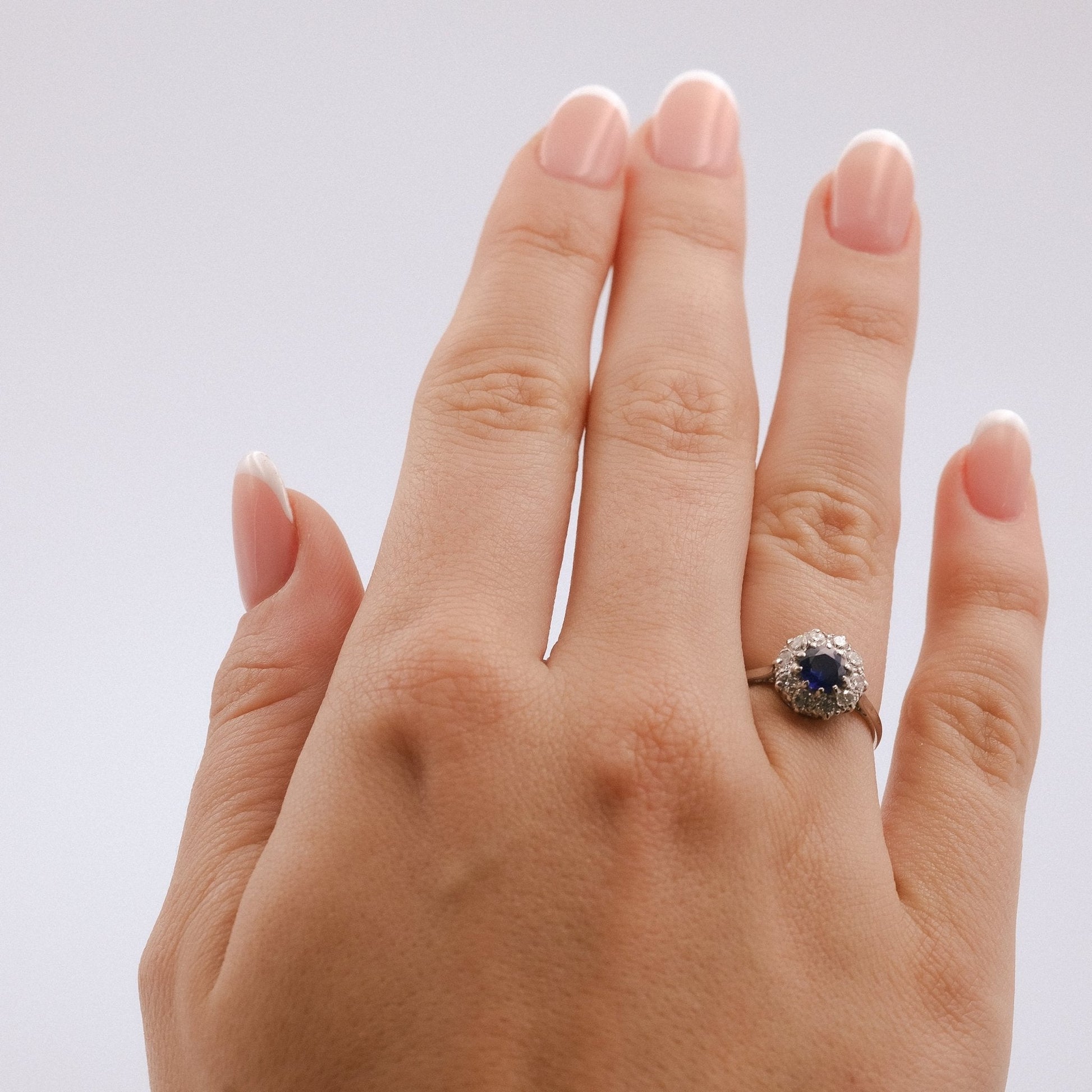 A Pretty Velvet Blue Sapphire and Diamond Cluster Ring - Friar House