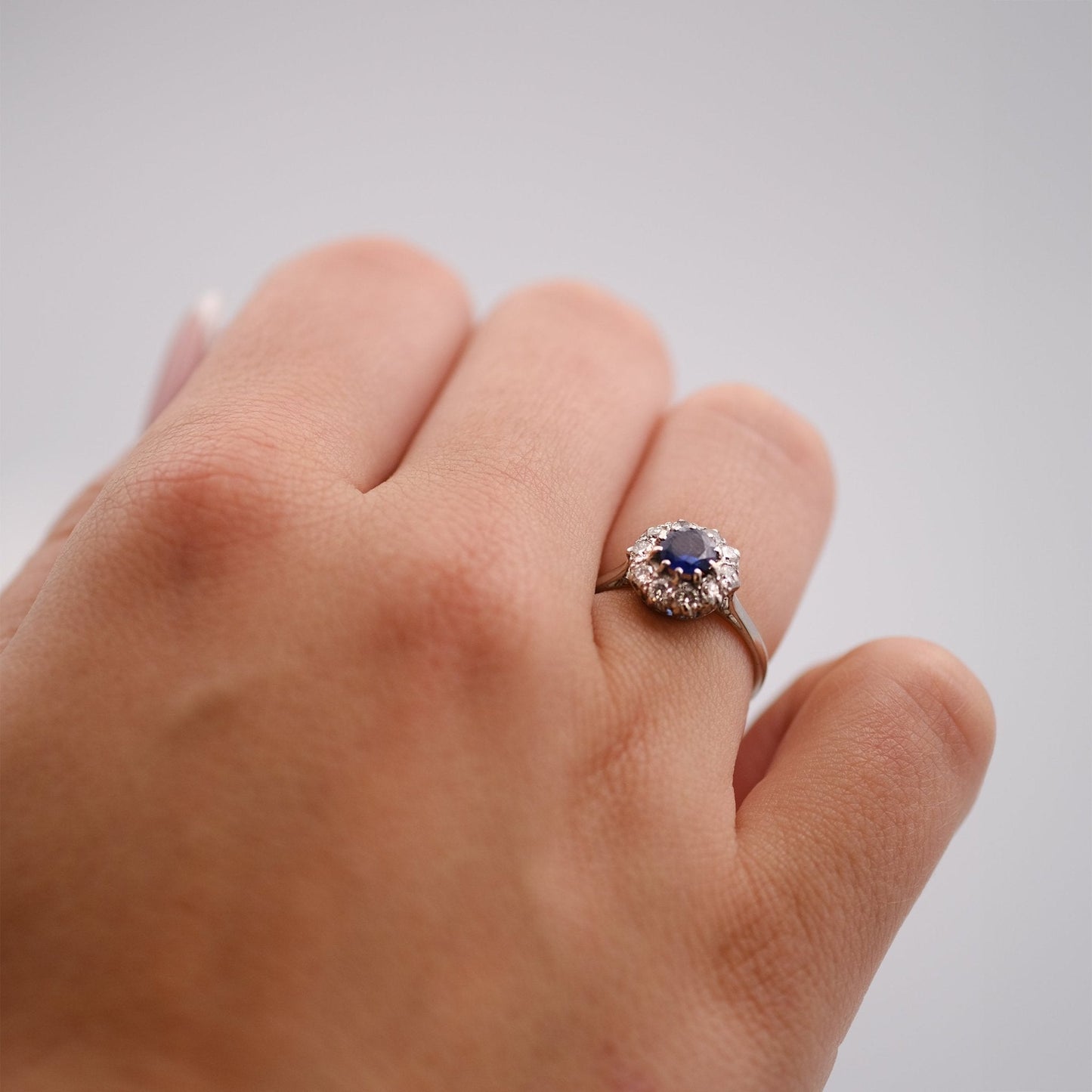 A Pretty Velvet Blue Sapphire and Diamond Cluster Ring - Friar House