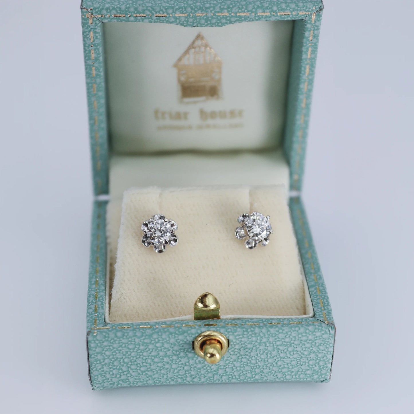 Art Deco 14ct White Gold Diamond Stud Earrings - Friar House